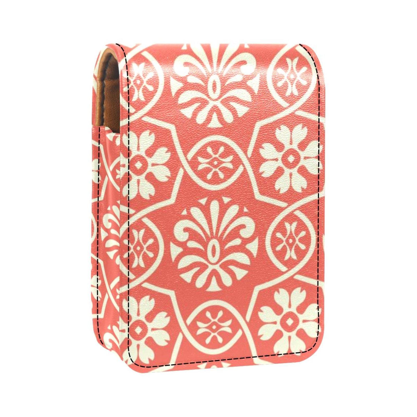 Floral Print Lipstick Case with Mirror - Travel Cosmetic Pouch for Purse Organizer