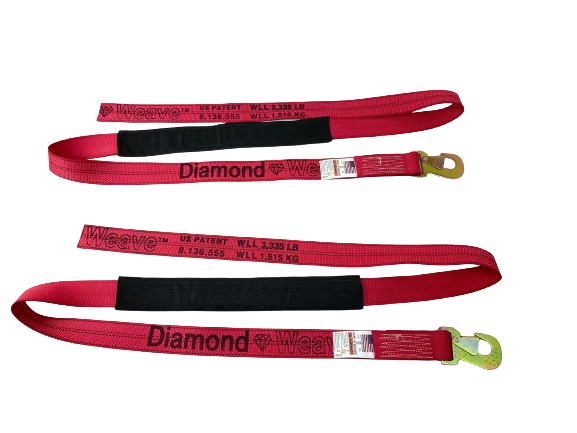 2 Pack 8-Foot Diamond Weave Wheel Lift Straps with Flat Snap Hooks - Heavy Duty Tow Straps for ATV, UTV, Motorcycle & Off-Road Recovery - Secure Towing & Hauling Accessories