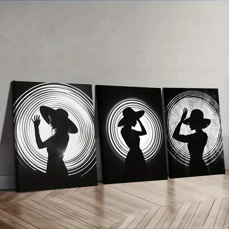 3-Piece 'The Girl Under the Circle' Wall Art Set - Framed Canvas 40x60cm (16x24in) - High Quality Print, 100% Australian Made, Ready to Hang - Perfect for Living Room, Bedroom & Office Decor