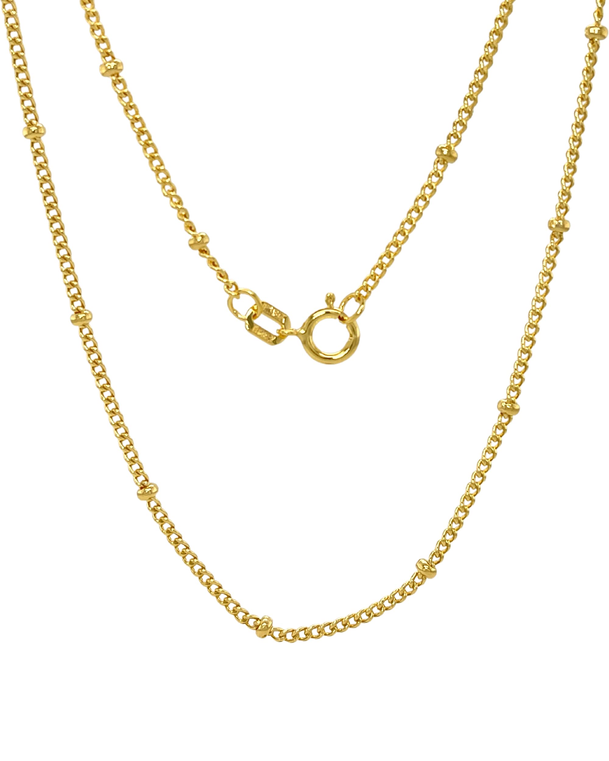 14K Real Gold Bead Station Necklace for Women - Diamond Cut Cuban Link Satellite Ball Chain - Dainty Gold Pendant Jewelry (14