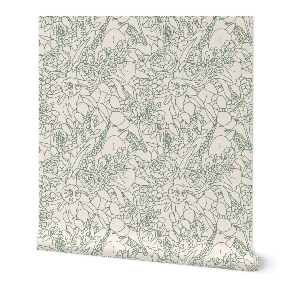 12ft x 2ft Peel & Stick Removable Wallpaper - Floral Botanical Sage Green Leaf Design by Spoonflower | Perfect for Bedroom, Living Room & Nursery Decor