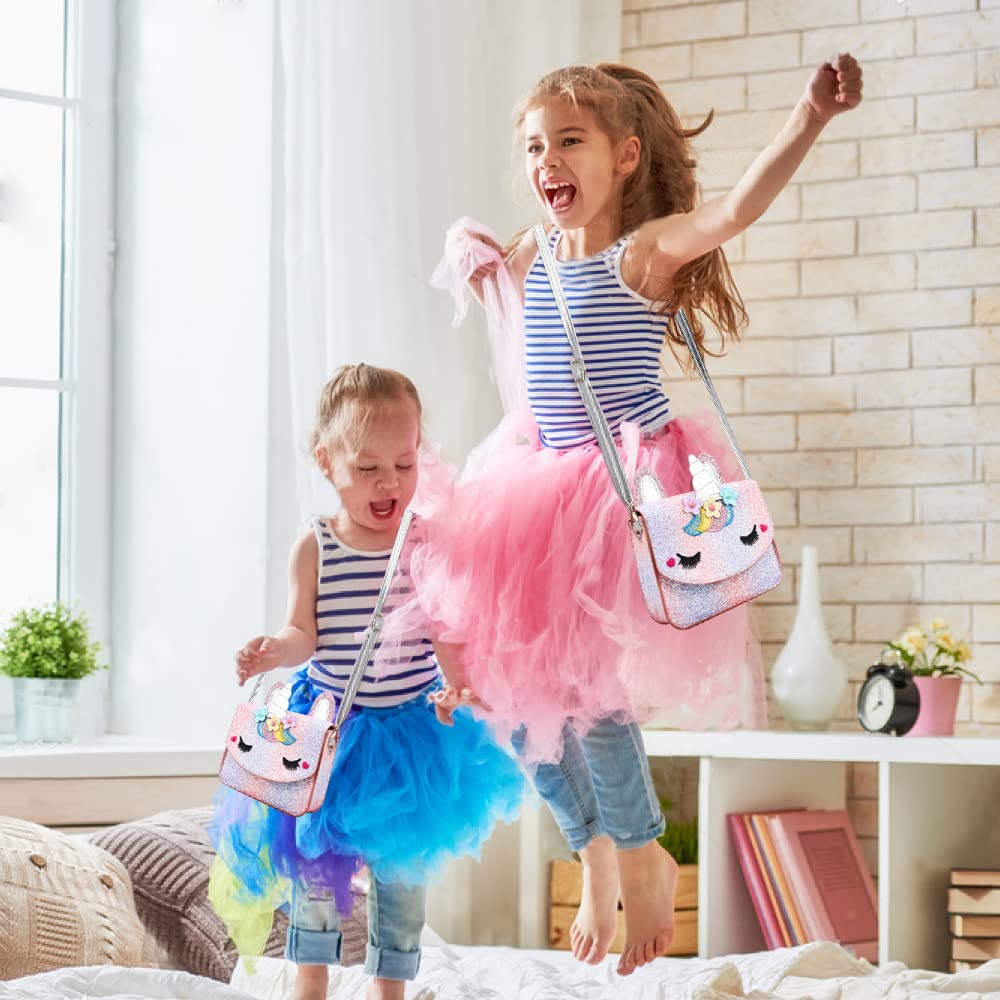 Unicorn Crossbody Bag for Girls - Cute Toddler Purse with Flap & Accessories - Perfect for School, Parties & Travel