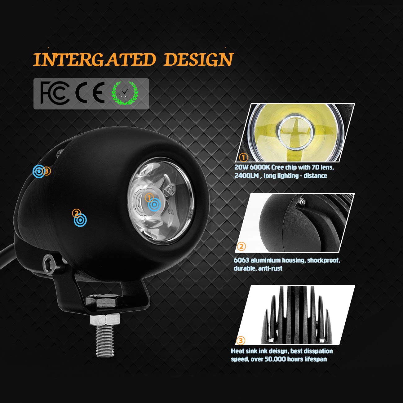 Chelhead 2 PCS 2.7 Inch Round LED Driving Lights - 7D 6000K Spot Beam White Waterproof Fog Pods for Motorcycle Jeep SUV Truck Wrangler Boat Tractor - Off-Road ATV UTV Snowplow Farm Equipment Lighting