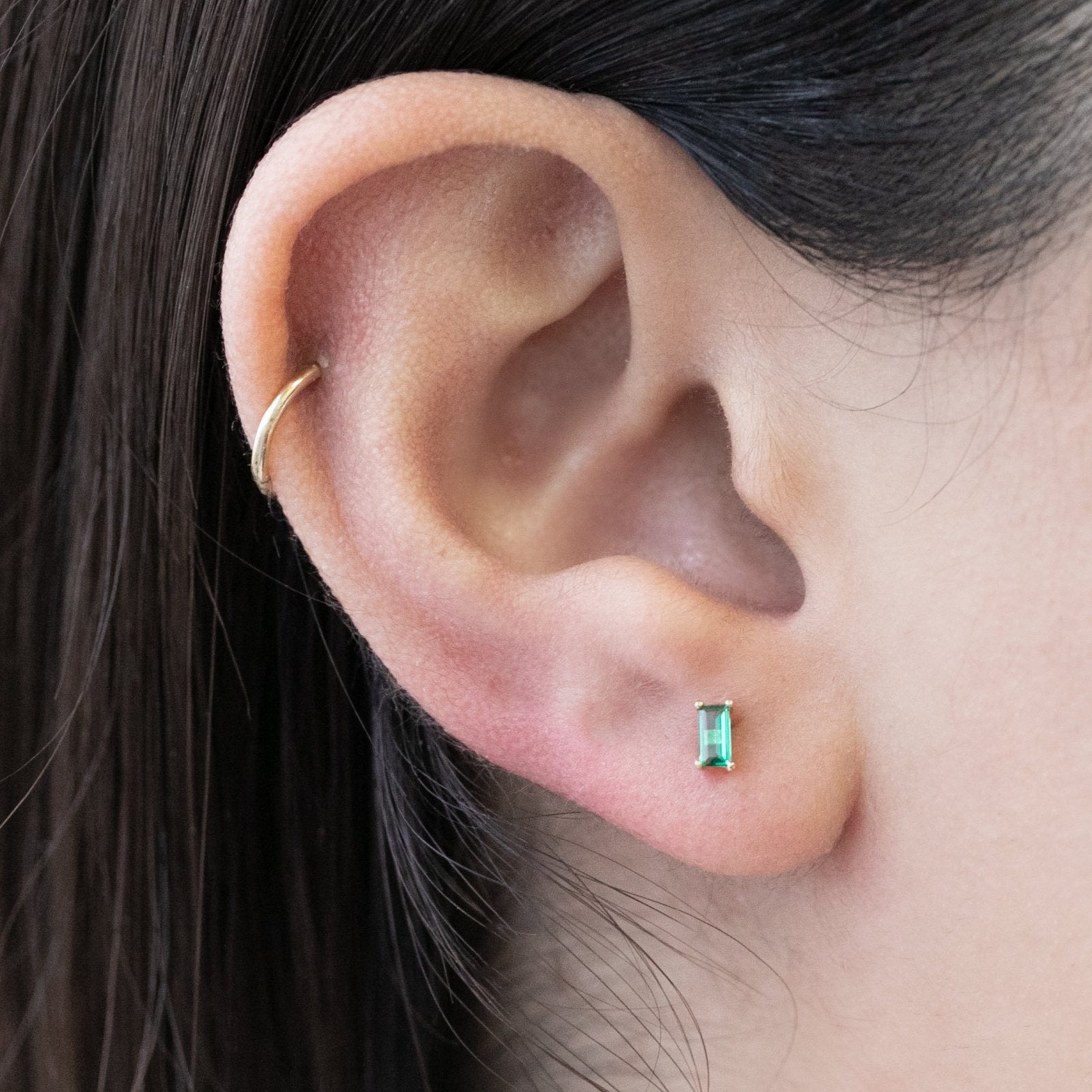 14K Solid Yellow Gold Emerald Baguette Flat Back Stud Earrings – Elegant Jewelry for Women, Perfect for Parties, Weddings & Everyday Wear
