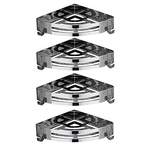 Stainless Steel Wall Mounted Shower Caddy with Hooks - No Drilling Adhesive Bathroom & Kitchen Organizer for Shampoo, Soap & Accessories - Perfect for Small Spaces & Corner Showers (Silver)