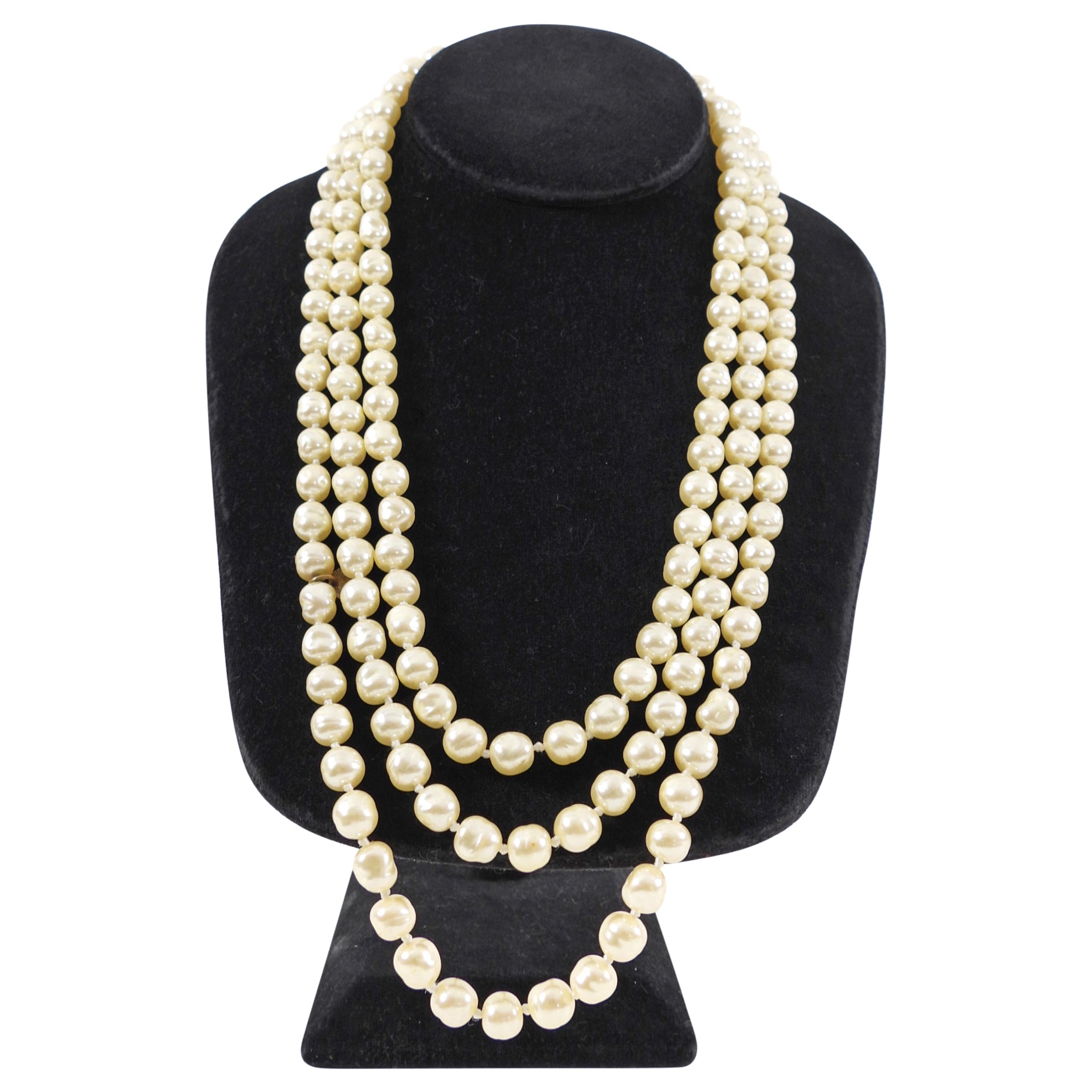 Vintage Chanel 1981 Faux Pearl Long Single Strand Necklace - Elegant Retro Jewelry for Women, Perfect for Parties, Weddings & Special Occasions