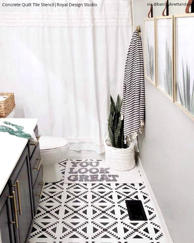 Concrete Quilt Tile Stencil - DIY Cement Floor & Wall Stenciling Kit for Home Decor - Perfect for Patios, Basements, and Garage Floors