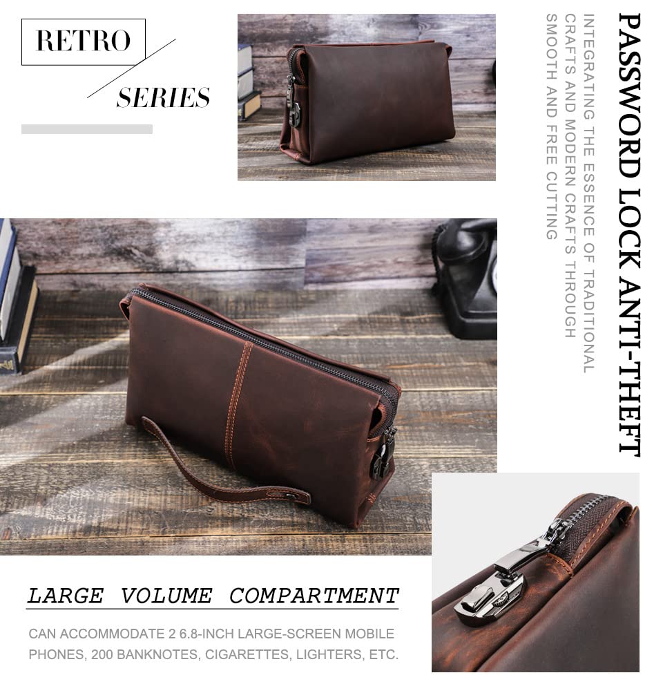 Men's Leather Clutch Bag - Phone & ID Holder for Travel