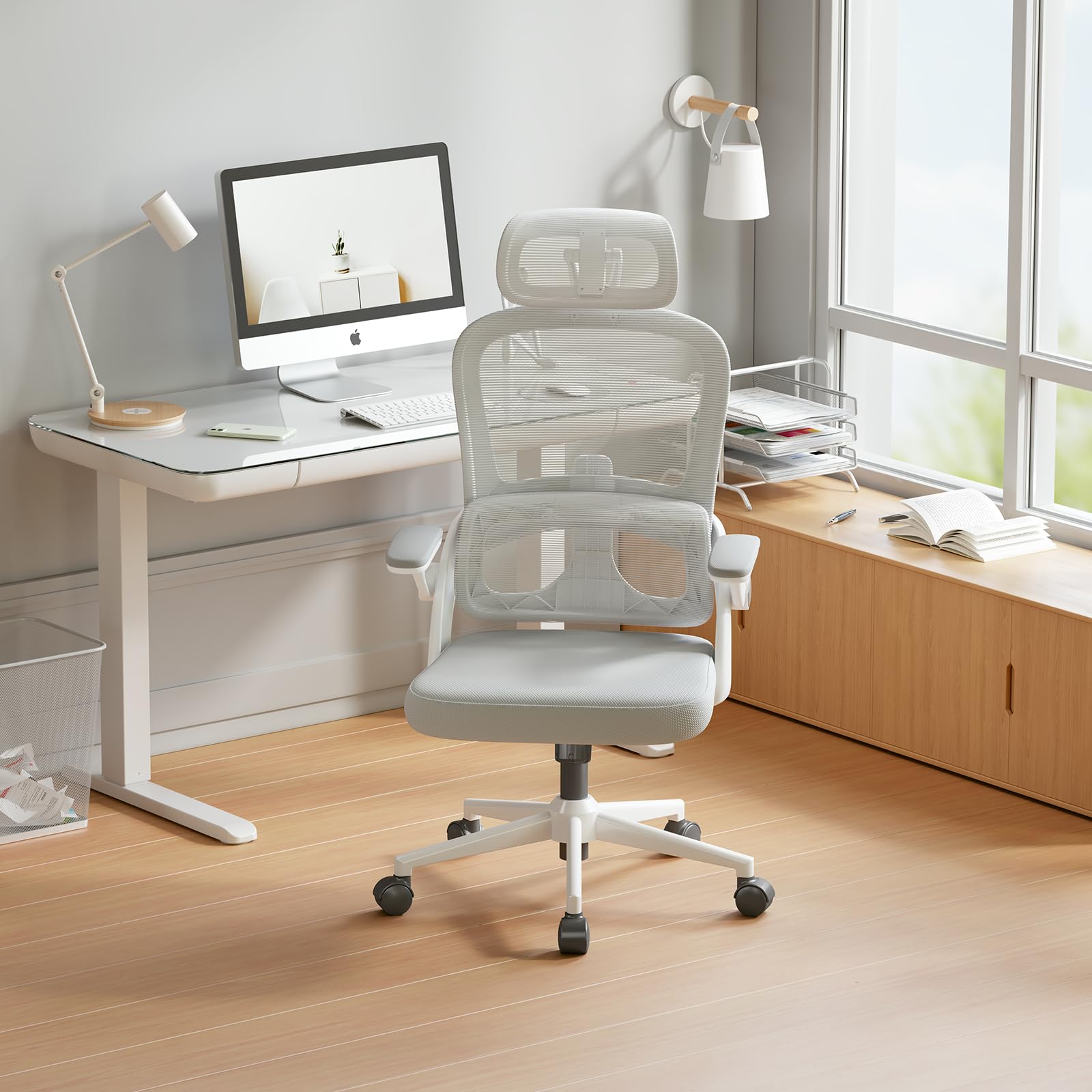 SIHOO M102C Ergonomic Office Chair - High Back Desk Chair with 3D Adjustable Armrests, Lumbar Support & 2D Headrest - Swivel Computer Task Chair with Tilt Function - White - Perfect for Home Office, Gaming & Workspaces