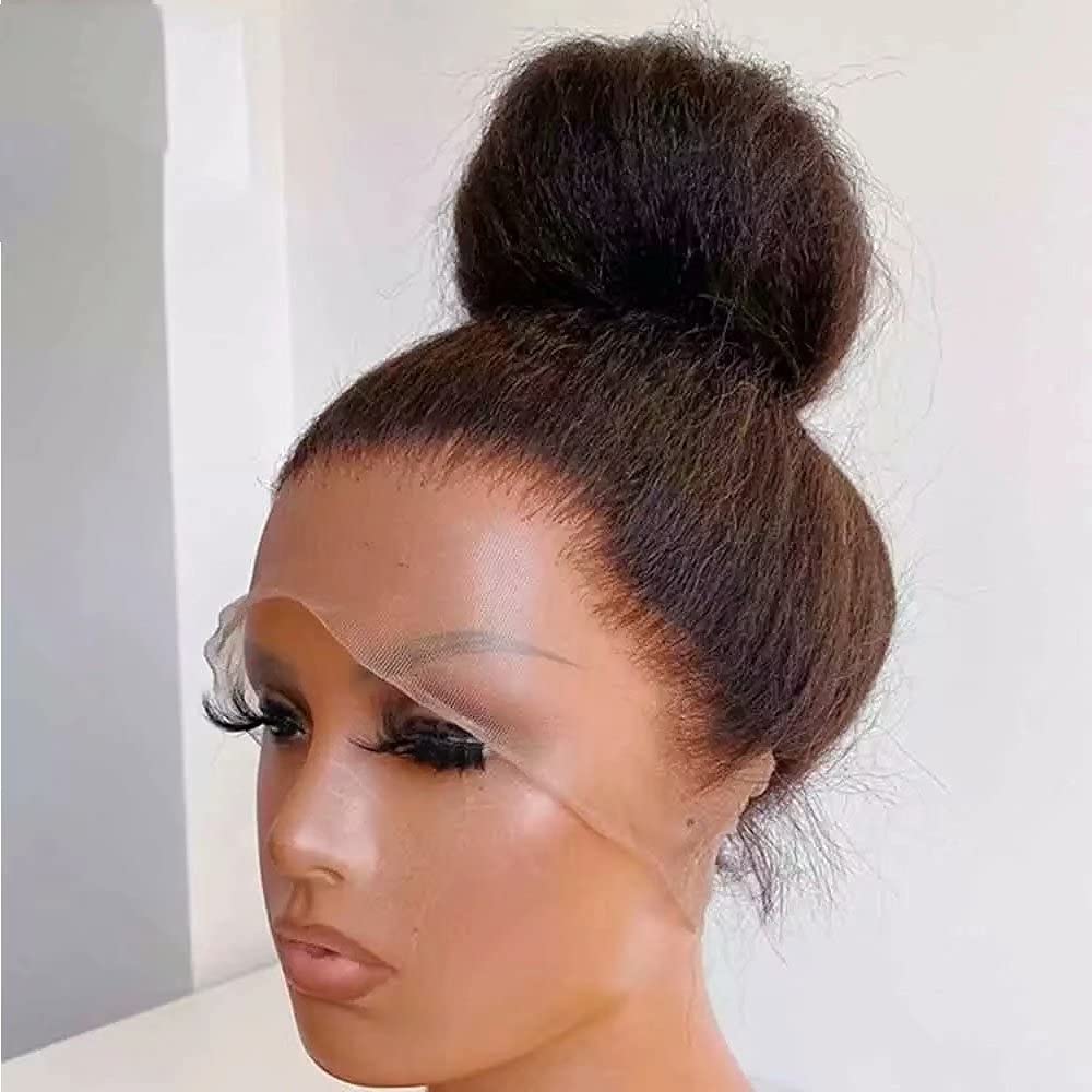 360 HD Lace Front Human Hair Wig - 14 Inch Kinky Straight Brazilian Hair with 150% Density | Glueless Full Lace Wig for Women | Perfect for Daily Wear, Cosplay & Special Occasions