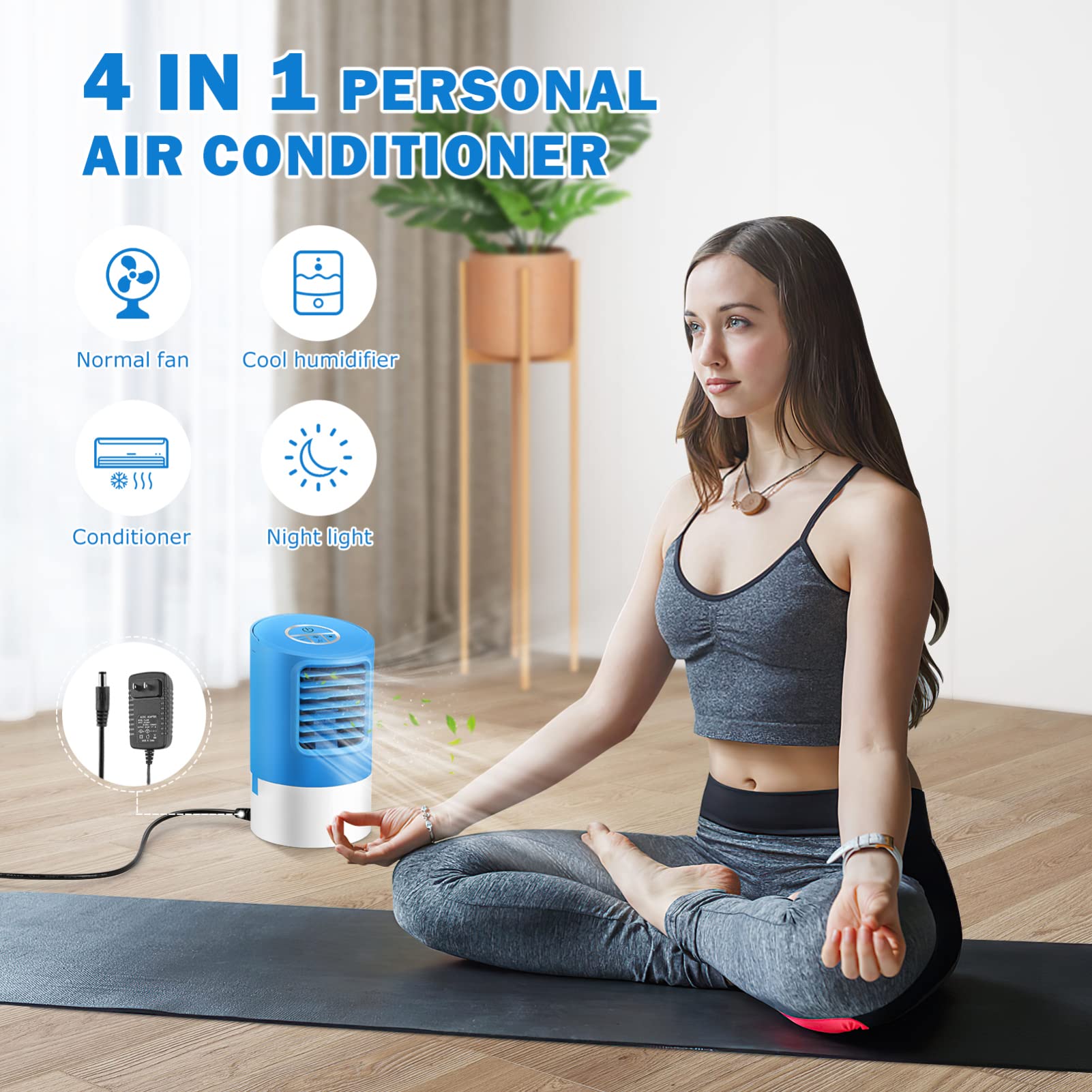 BESPORTBLE Portable Mini Air Cooler Fan - Personal Space Cooler, Compact Desktop Table Fan with US Plug, Quiet Cooling for Home Office & Bedroom (Blue) - Perfect for Summer, Travel & Small Spaces