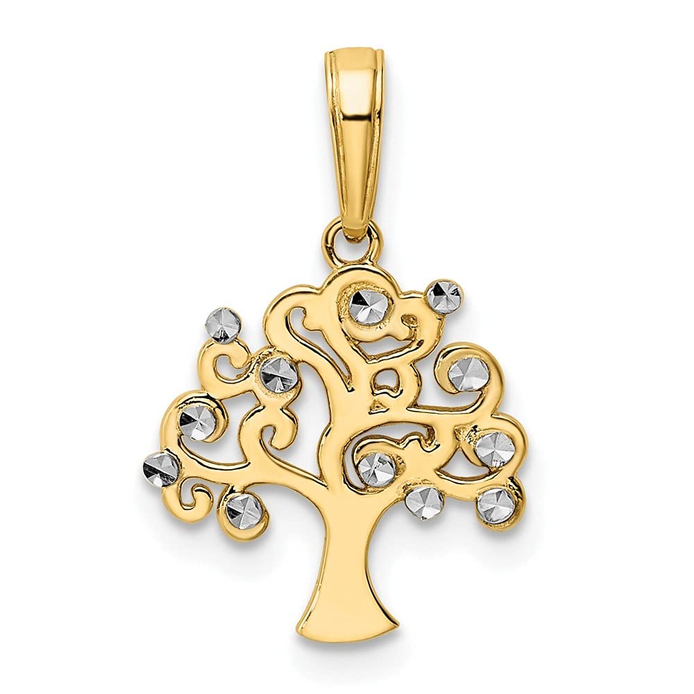 14K White Rhodium Sparkle Cut Tree of Life Pendant Necklace - 20.38x13.29mm Wide, 1.46mm Thick - Elegant Jewelry Gift for Women, Mothers, Wives - Perfect for Weddings, Anniversaries, Birthday Gifts & Everyday Wear