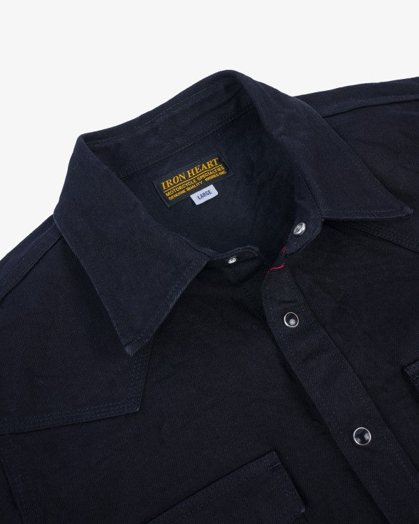 Iron Heart IHSH-396 13.5oz Heavyweight Denim Western Shirt for Men - Black - Durable Workwear & Casual Style for Outdoor Adventures and Everyday Wear