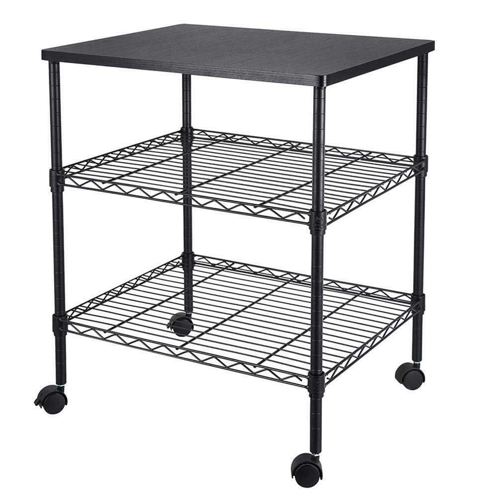 KHN 3-Tier Kitchen Cart with Shelves - Black Microwave Oven Storage, Pantry & Cabinet Organizer, Dish Rack for Efficient Kitchen & Home Organization