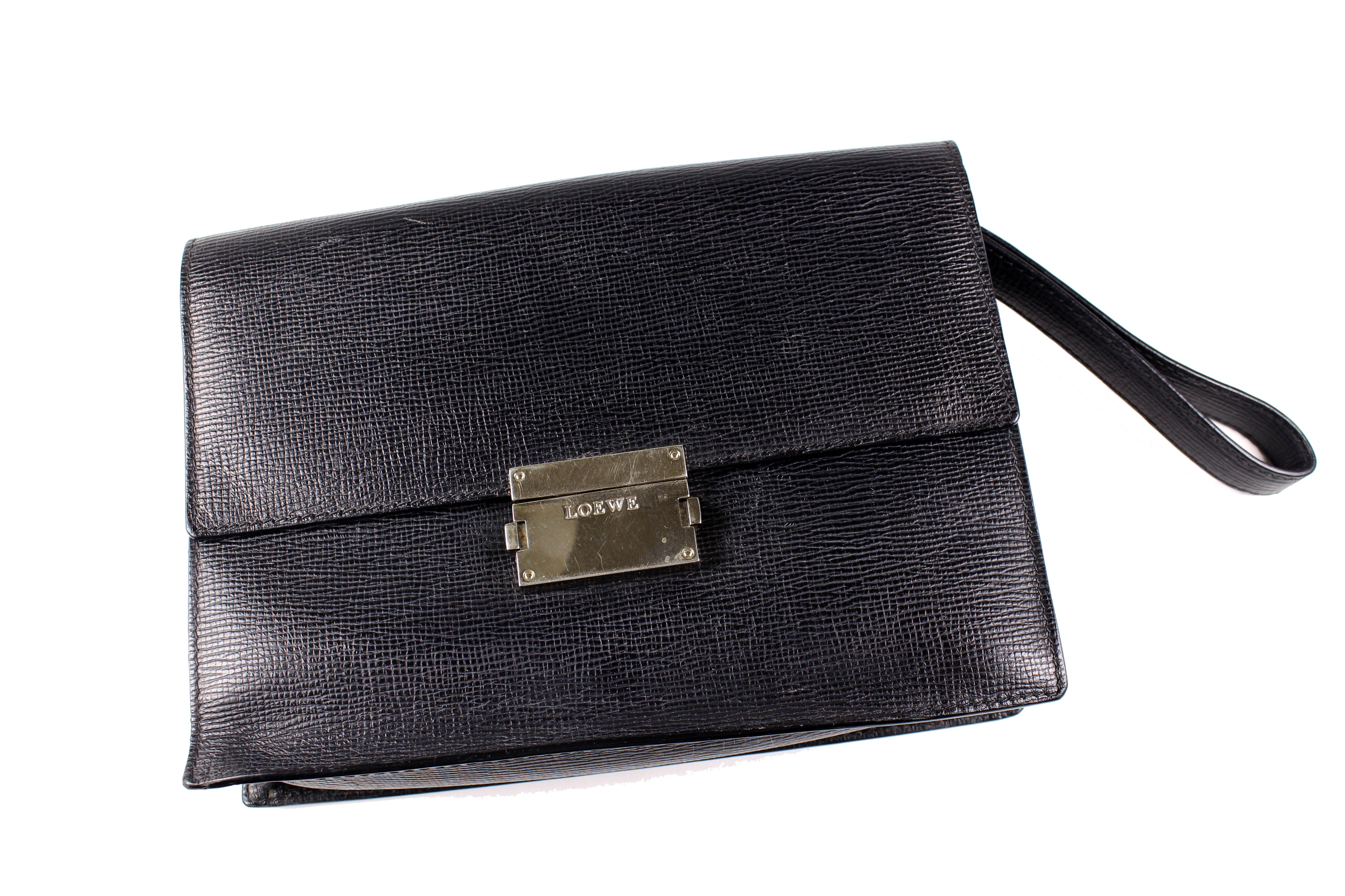 LOEWE Men's Leather Crossbody Bag - Black Genuine Leather with Adjustable Strap, Perfect for Work, Travel & Everyday Use
