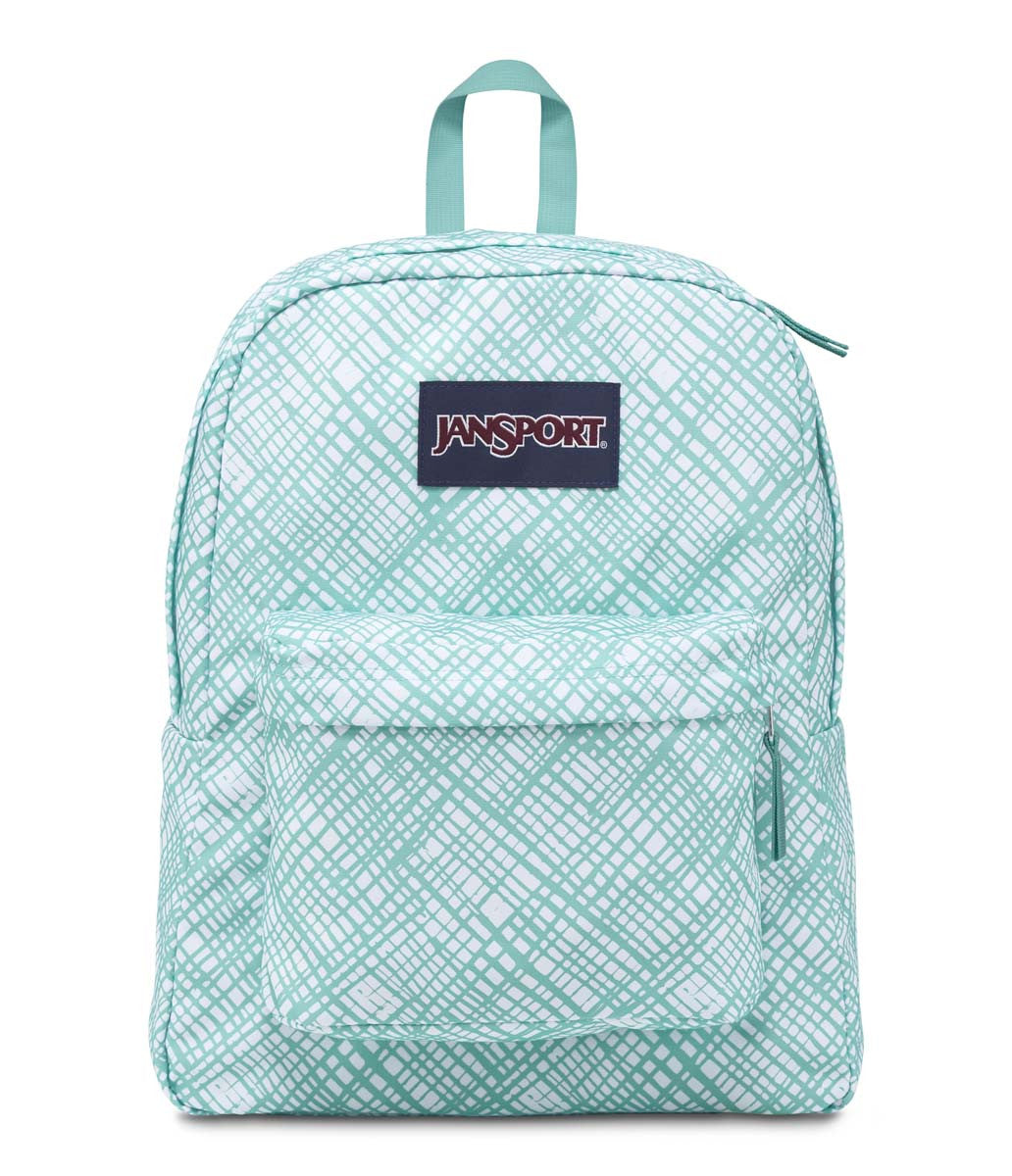 JanSport SuperBreak Backpack - Lightweight Laptop Backpack for School & Travel, Aqua Dash Jagged Plaid Design, Durable College Bookbag - Perfect for Students, Commuters & Outdoor Adventures