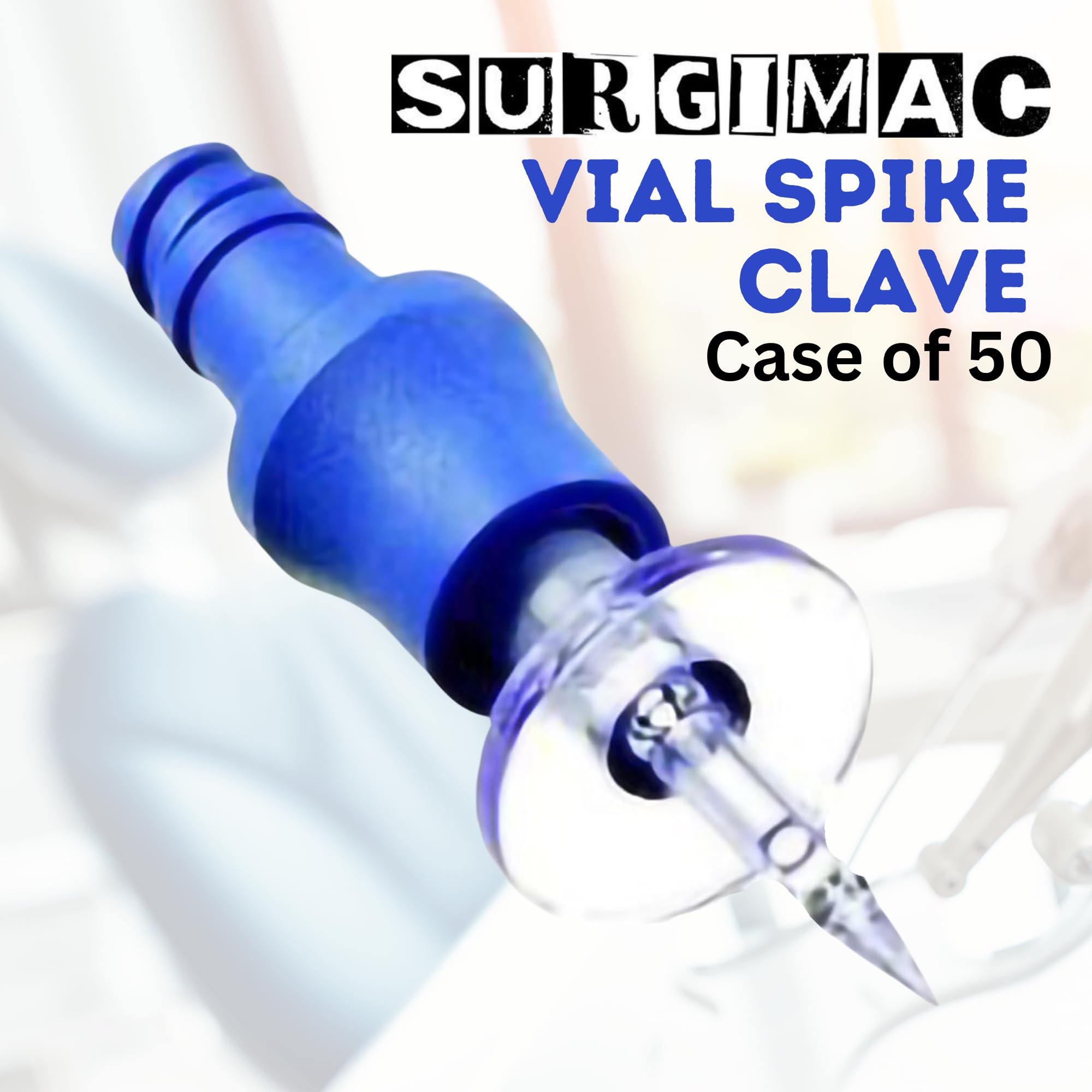 Latex-Free Vial Spike Clave with Needleless Ergonomic Grip - Secure Vial Adapter for Glass Vials (Case of 50) - Ideal for Medical Supplies, Pharmacy, Hospital, and Laboratory Use