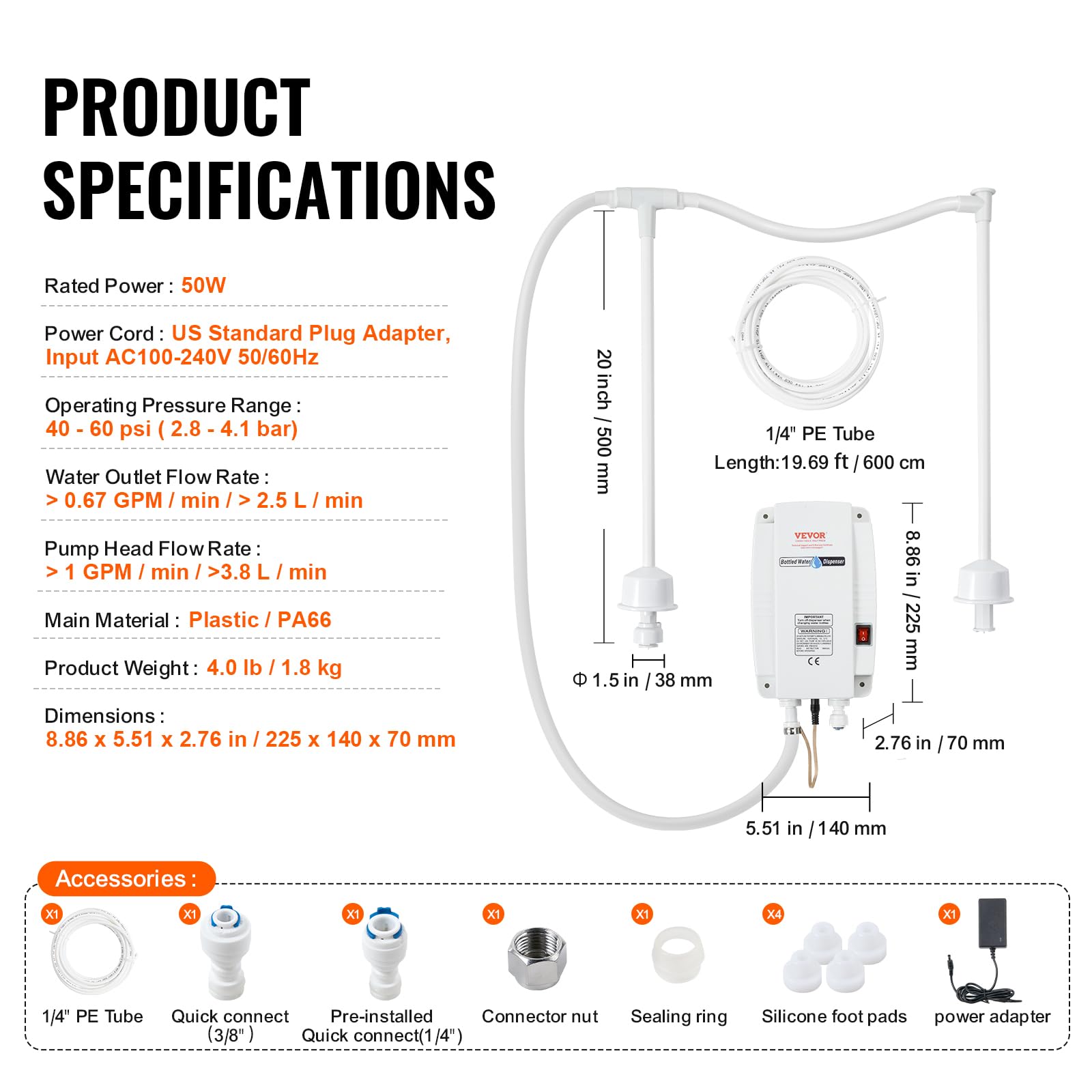 VEVOR 5 Gallon Bottled Water Dispenser Pump System - Automatic Electric Double-Pipe Water Jug Pump for Home & Office - Compatible with Coffee Makers, Tea Machines, Refrigerators & Ice Makers - Perfect for Kitchens, Break Rooms & Commercial Use