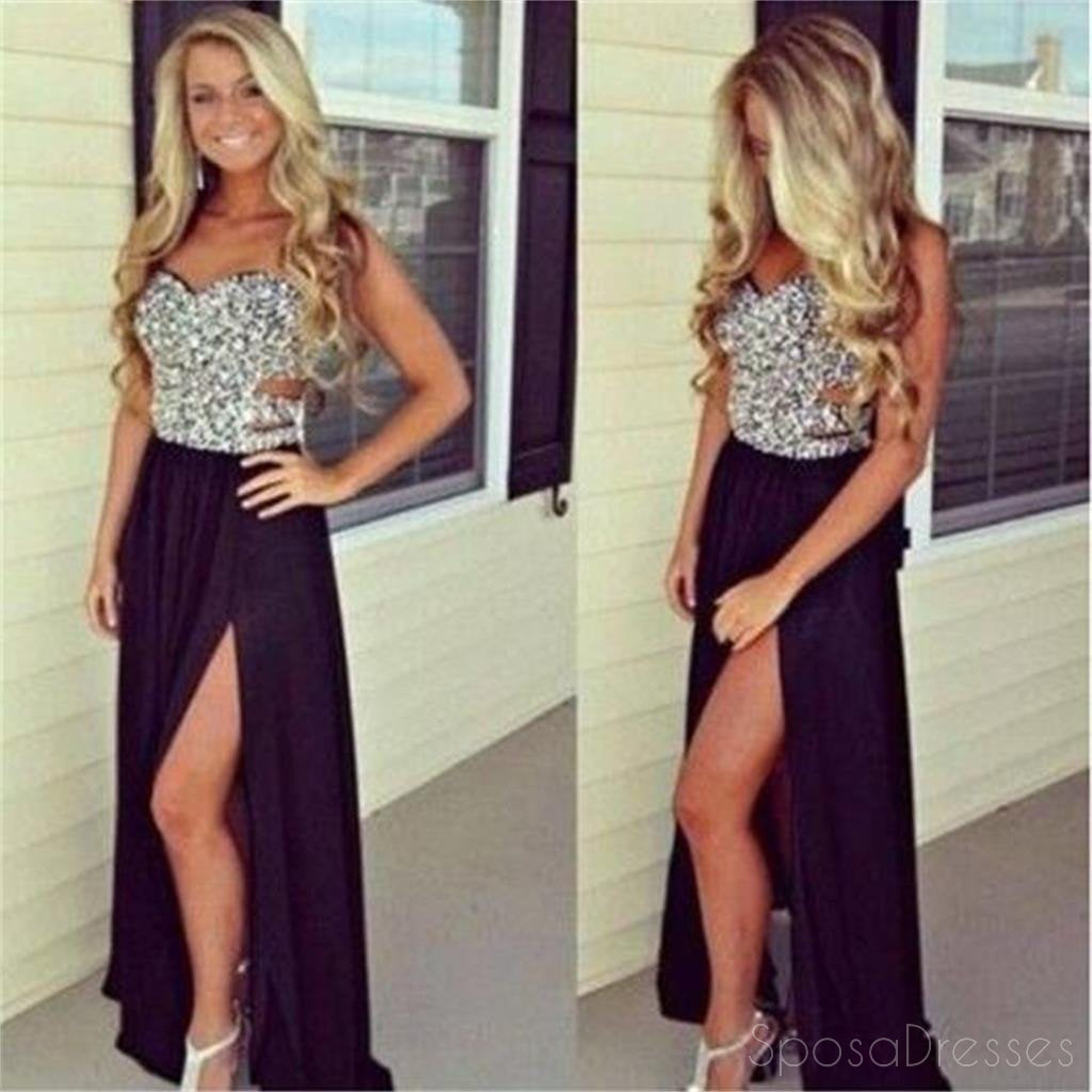 Elegant Black Long Sleeveless Chiffon Prom Dress with Side Slit - Formal Evening Gown for Homecoming, Ball, Party & Special Occasions - PD0047
