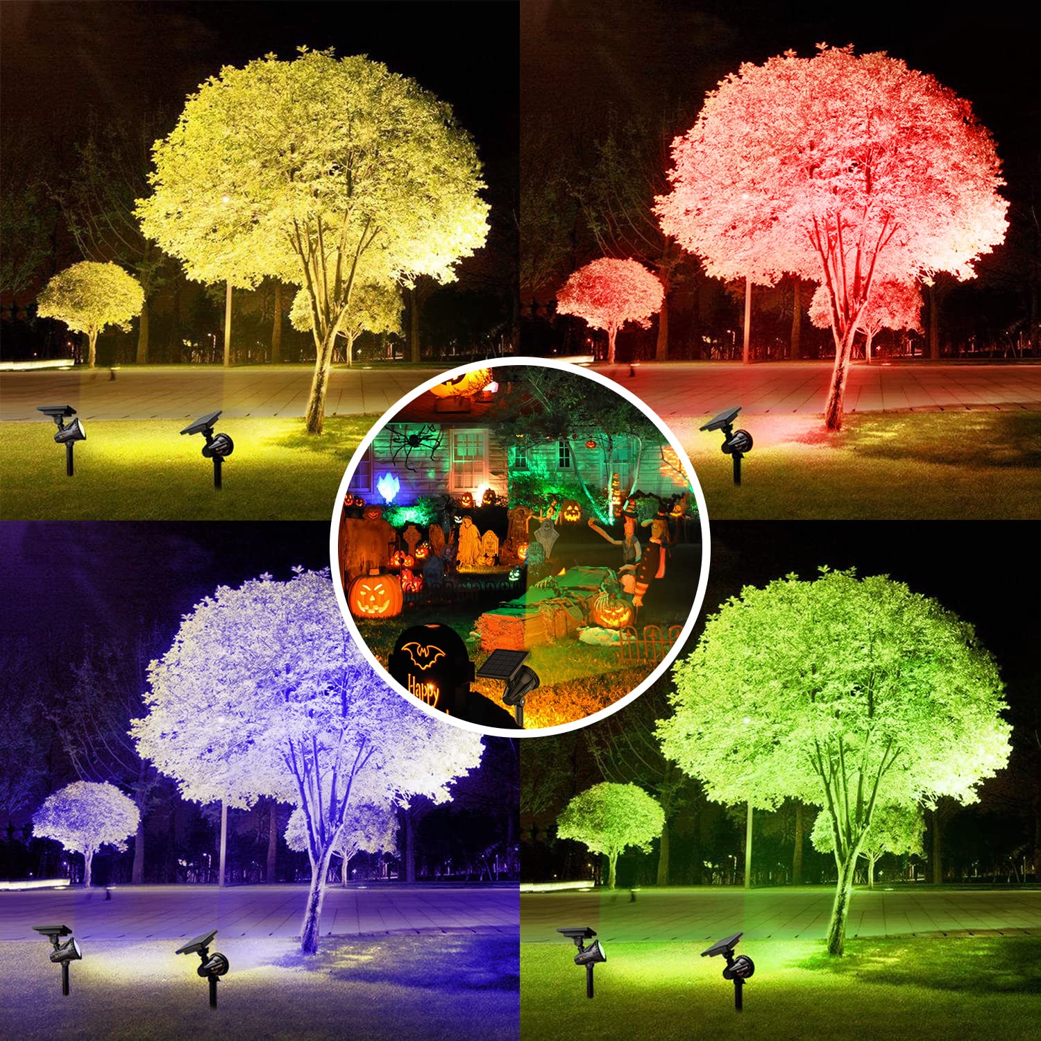 Solar Powered Outdoor Spotlights with Remote Control - 9 Color Changing LED Landscape Lights for Trees, Yard, Garden, and Pathway Lighting | Waterproof & Auto Mode