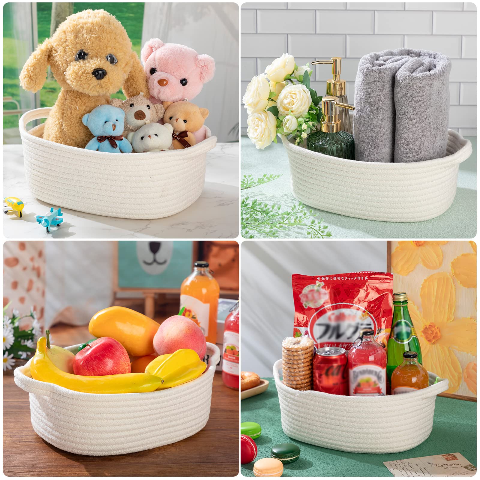 6 Sizes Woven Storage Basket with Gift Bags & Gold Bows - Soft Cotton Rope Handled Basket for Baby Toys, Home Organization - Perfect for Easter, Birthday, Christmas Gifts & Nursery Decor