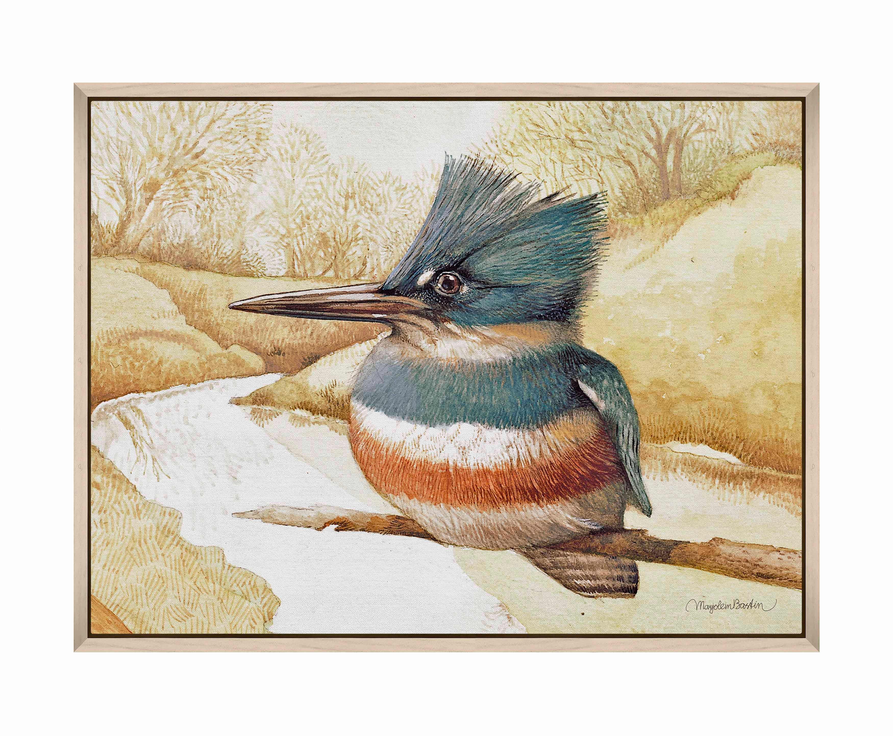 Kingfisher on Fishing River - Stunning Gallery Wrapped Canvas Wall Art for Home & Office Decor | Nature Wildlife Painting for Living Room, Bedroom, or Office