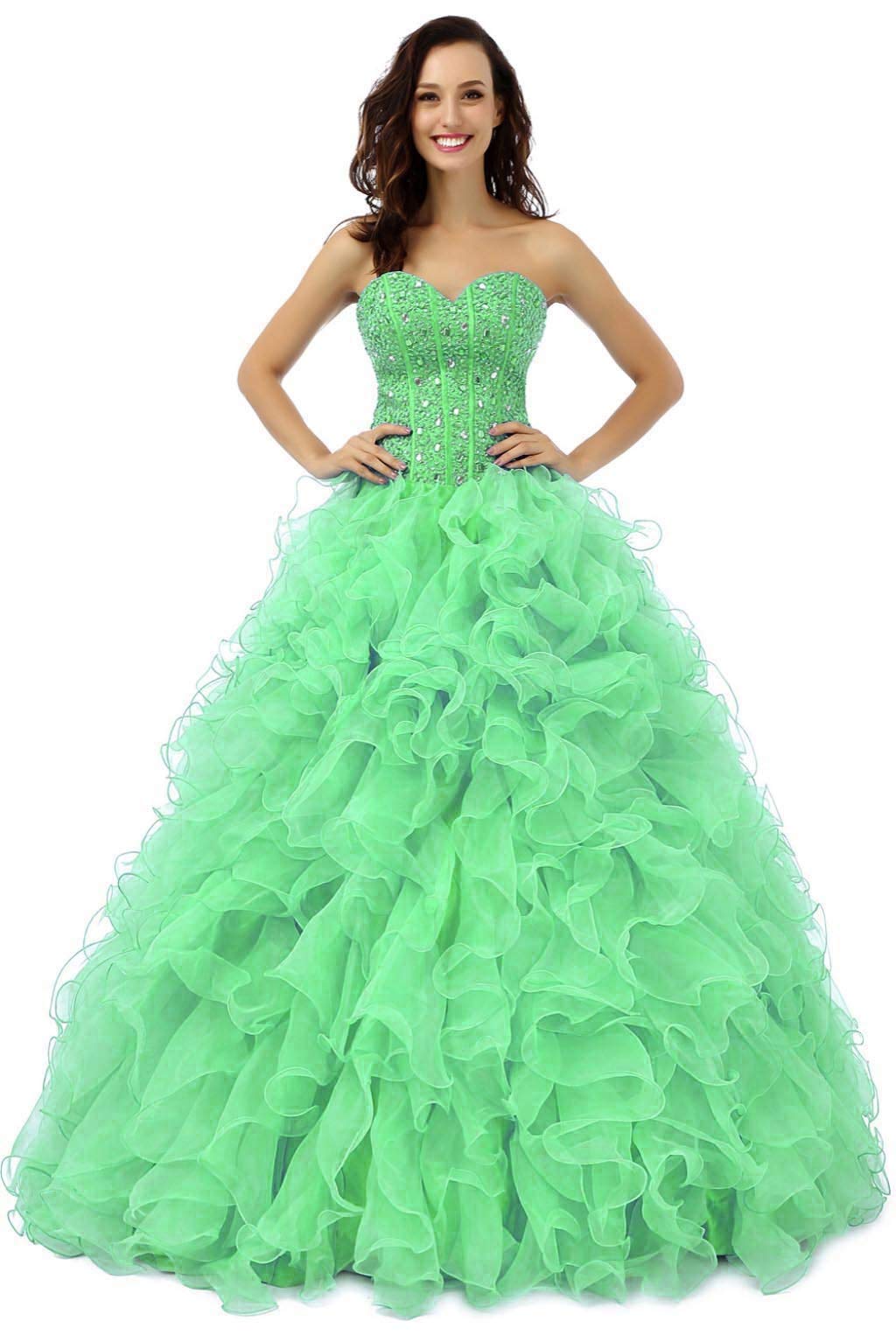 Elegant Women's Ruffled Organza Ball Gown Prom Dress for Quinceañera, Homecoming & Special Occasions | Flowy A-Line Princess Party Gown for Weddings, Dances & Formal Events