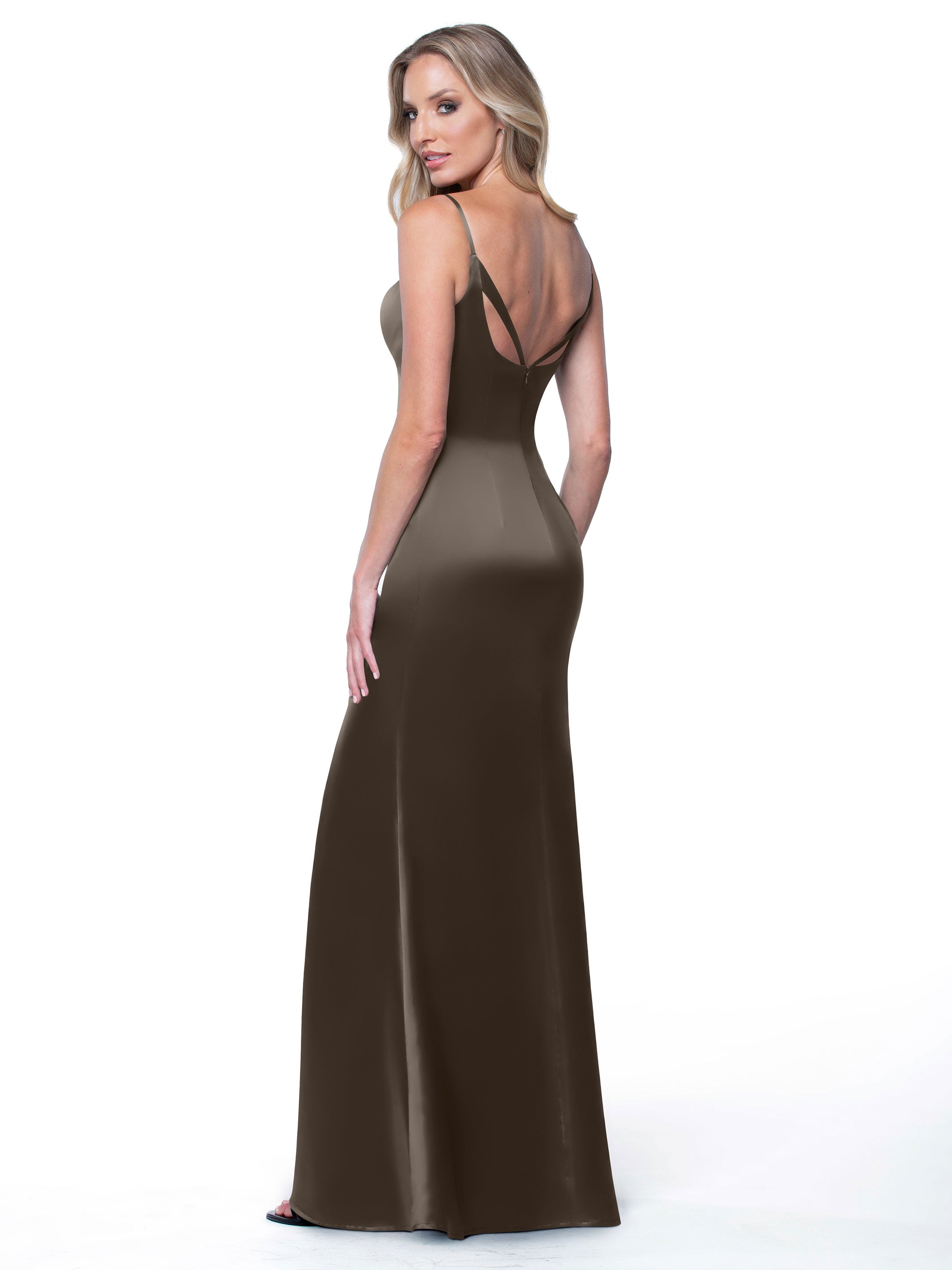 Elegant 80132 Fit and Flare Satin Bridesmaid Dress with High Slit - Perfect for Weddings, Prom, and Formal Events
