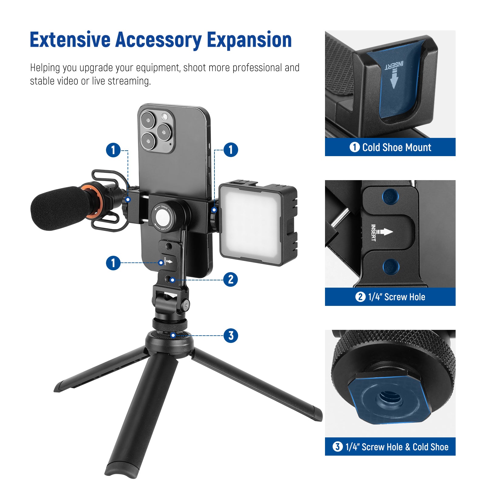 NEEWER Metal Phone Tripod Mount Adapter - Universal Smartphone Holder for iPhone & Android - Perfect for Vlogging, Live Streaming & Photography