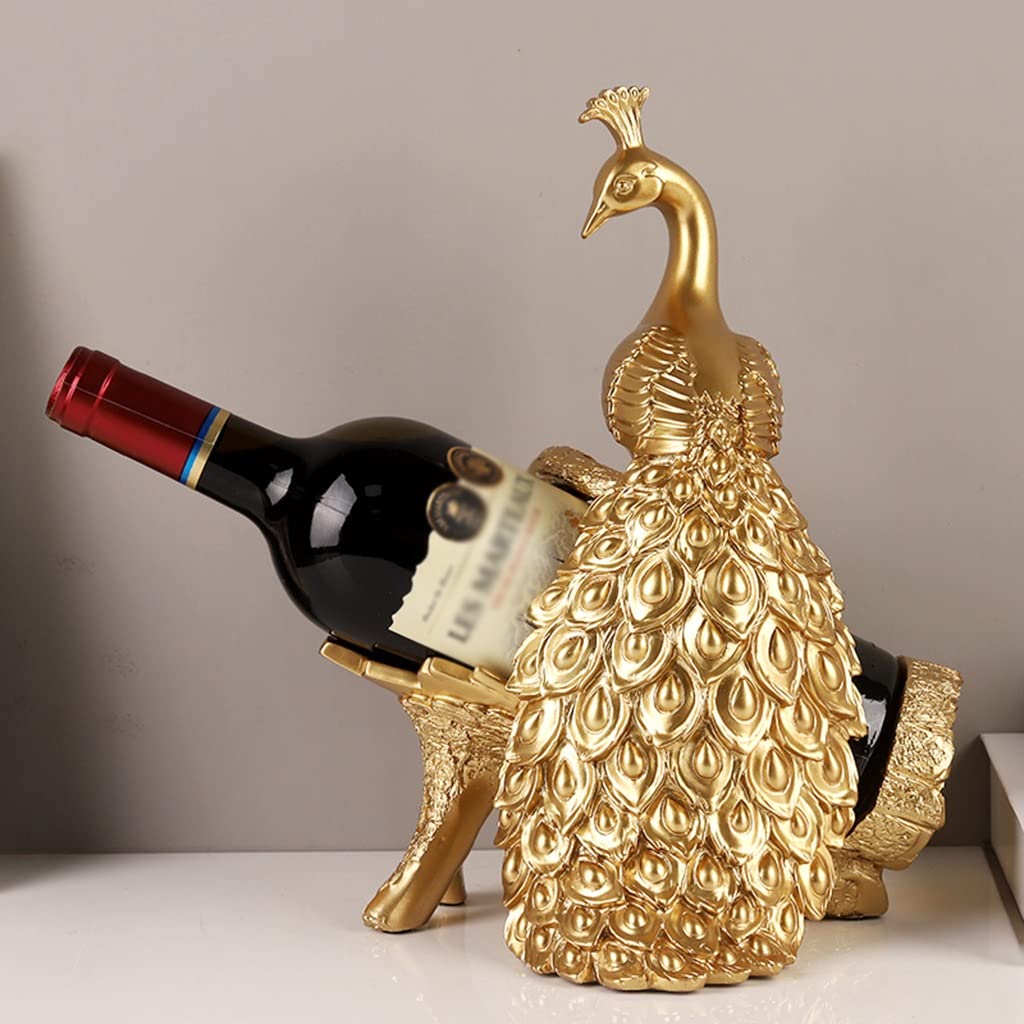 Elegant Gold Peacock Wine Bottle Holder - Decorative Countertop Wine Rack Stand for Single Bottle Display | Perfect for Home Bar, Kitchen Counter, or Dining Table Centerpiece | Durable & Stylish Kitchen Decor