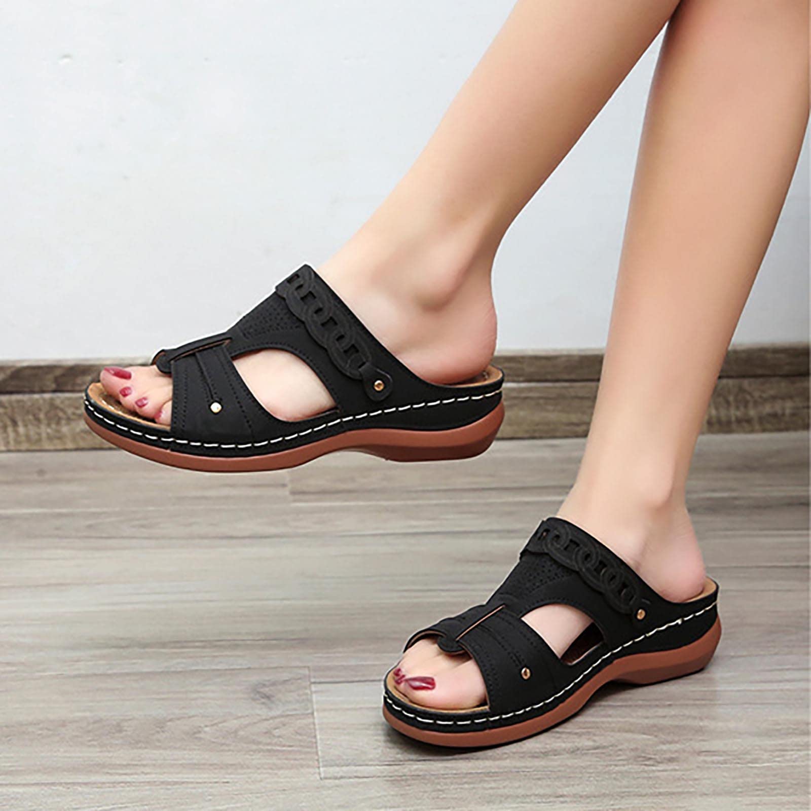 Women's Slip-On Wedge Sandals - Comfortable Open Toe Platform Slippers for Summer | Lightweight Casual Outdoor Shoes with Non-Slip Sole | Perfect for Beach, Poolside, and Vacation Wear