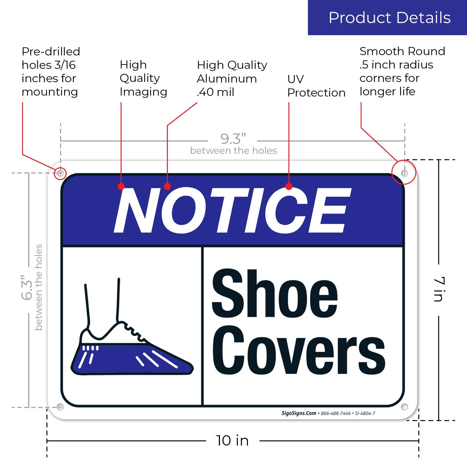 ANSI Compliant Shoe Covers Sign - 10x7 Inch Rust-Free .040 Aluminum Safety Notice Sign | Fade-Resistant for Indoor/Outdoor Use | Made in USA | Ideal for Hospitals, Labs & Clean Rooms
