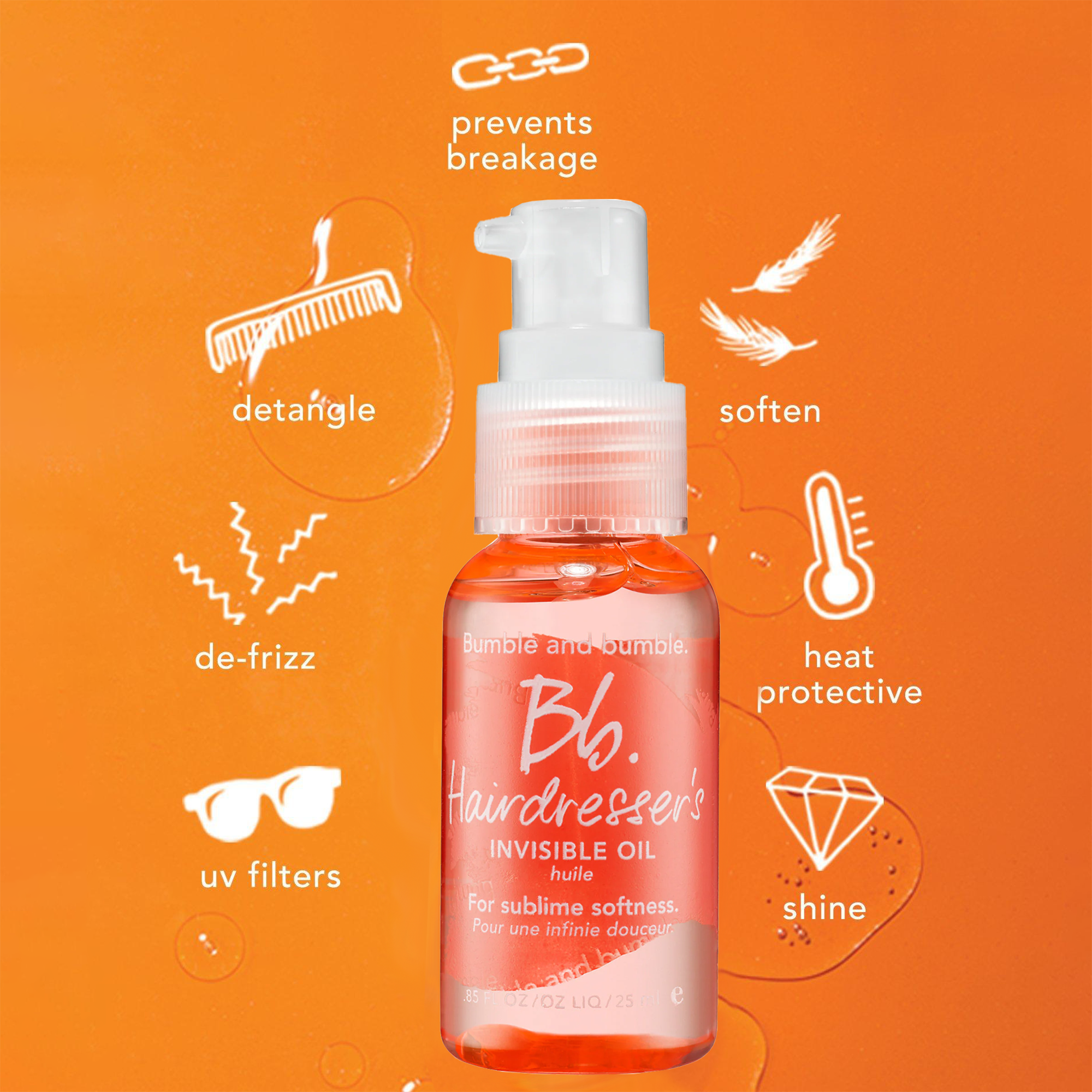 Bumble and bumble Hairdresser's Invisible Oil Heat & UV Protective Primer - Lightweight Hair Serum for Frizz Control & Shine - Perfect for Styling, Blowouts & Daily Hair Care