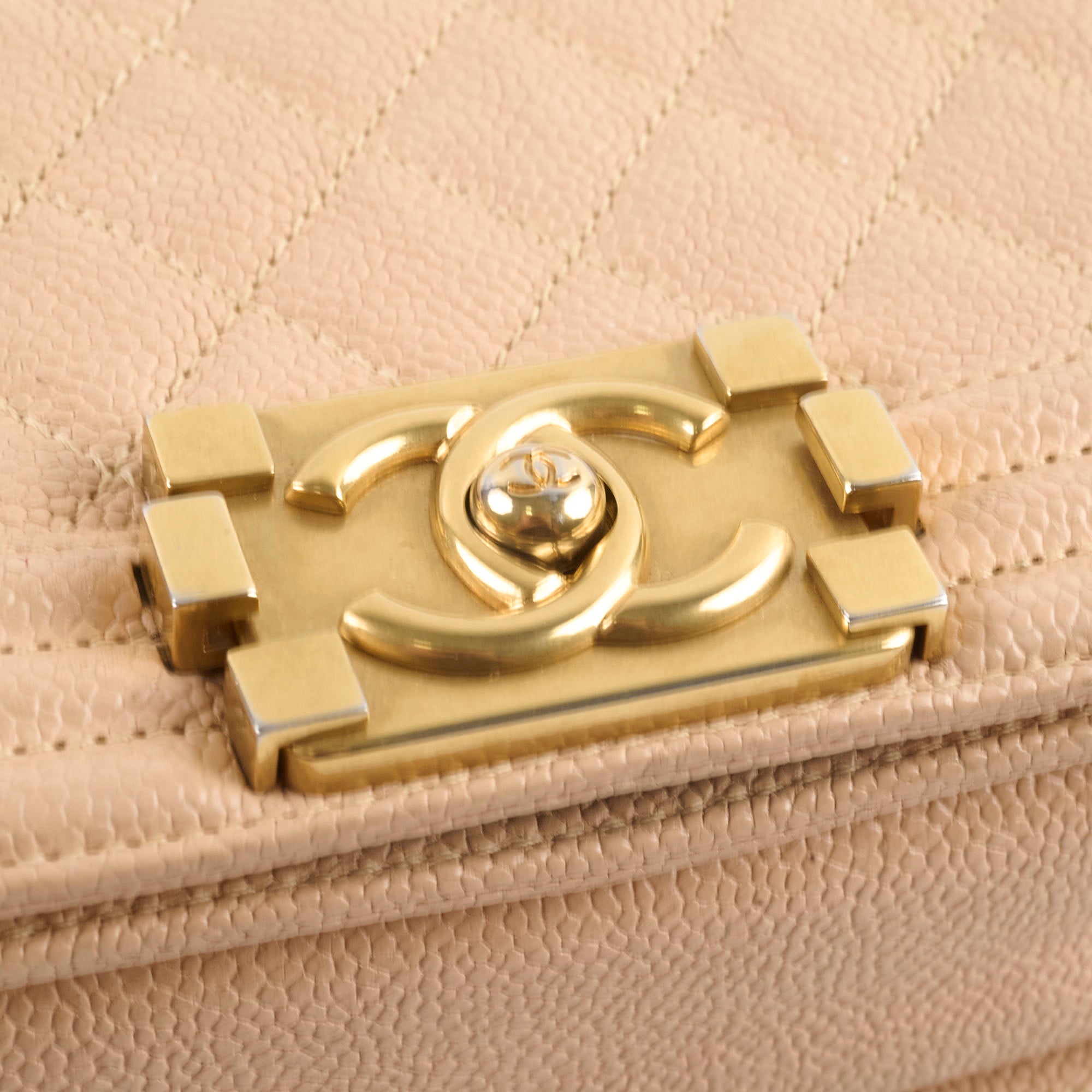 Chanel Small Boy Bag in Caviar Leather Beige - Luxury Designer Handbag for Women, Perfect for Parties & Evening Events