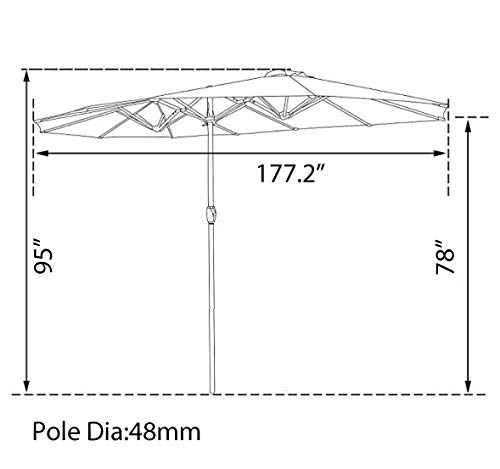 LOKATSE HOME 15ft Double-Sided Outdoor Patio Umbrella with Crank - Heavy Duty Aluminum Garden Market Umbrella with Twin Sun Canopy in 2-Tone Blue - Perfect for Poolside, Backyard, and Commercial Outdoor Spaces