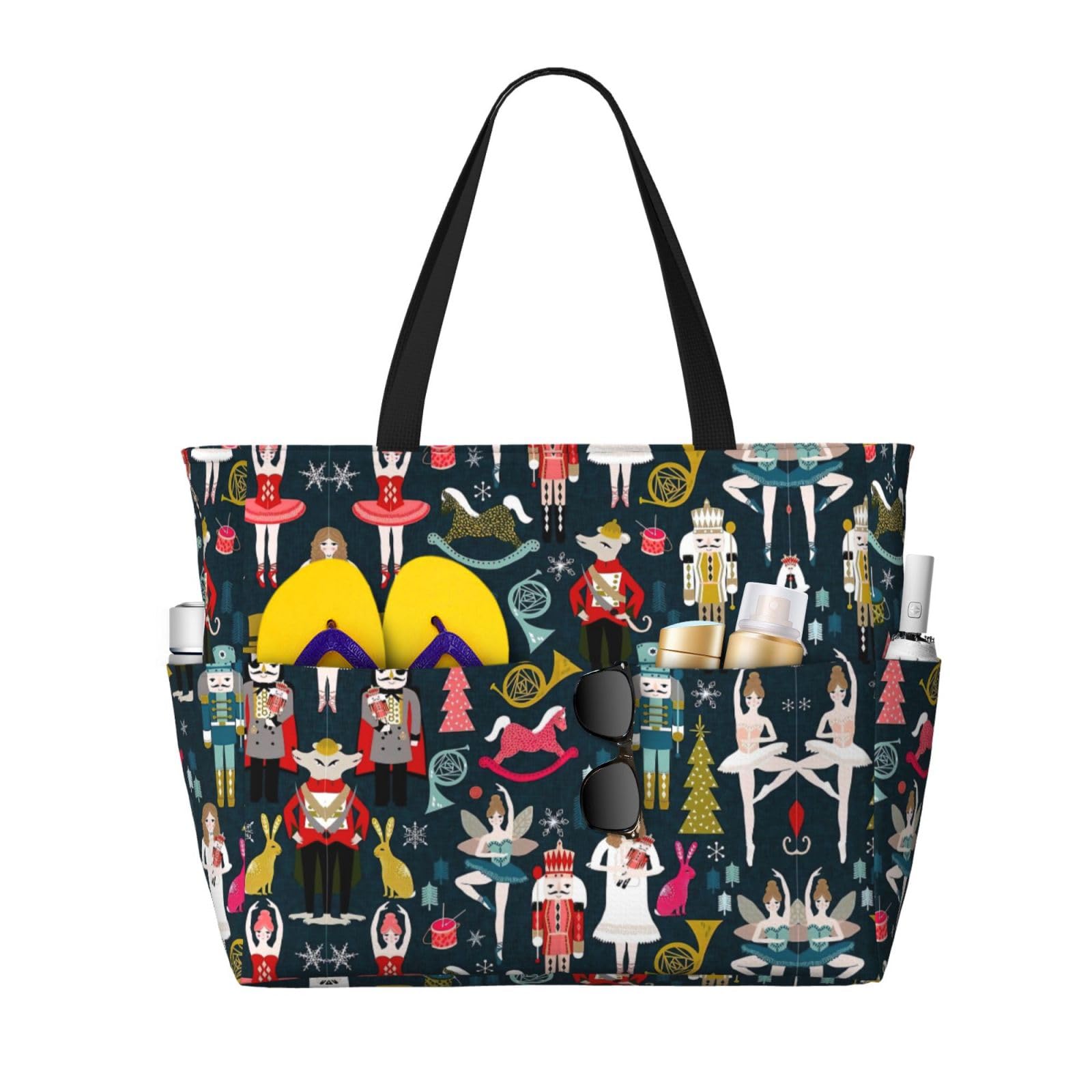Women's Nutcracker Ballet Christmas Dance Print Large Tote Bag - Fashionable Travel Shoulder Bag with Handle for Gym, Work & Holiday Travel | Perfect Gift for Dancers, Ballet Lovers & Christmas Enthusiasts
