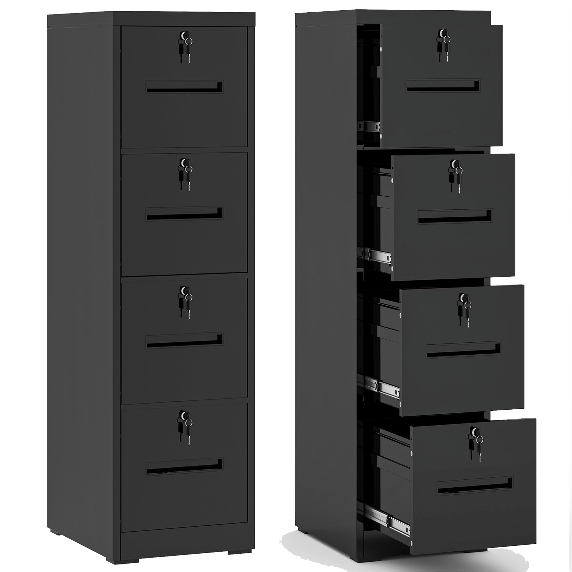 4-Drawer Vertical File Cabinet with Lockable Drawers - Heavy Duty Black Metal Filing Cabinet for Home Office - Organize A4/Letter/Legal Size Documents - Perfect for Office Storage & Document Security (Assembly Required)