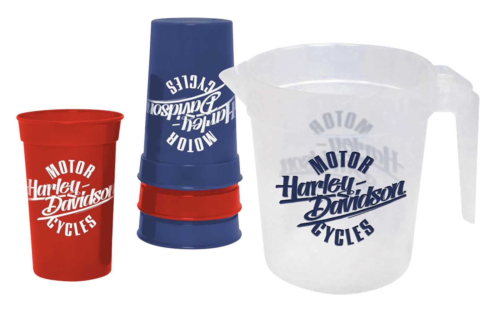 Harley-Davidson Motorcycle Themed 16oz Plastic Pitcher & 4pc Cups Set - Barware for Parties, BBQs, and Motorcycle Enthusiasts