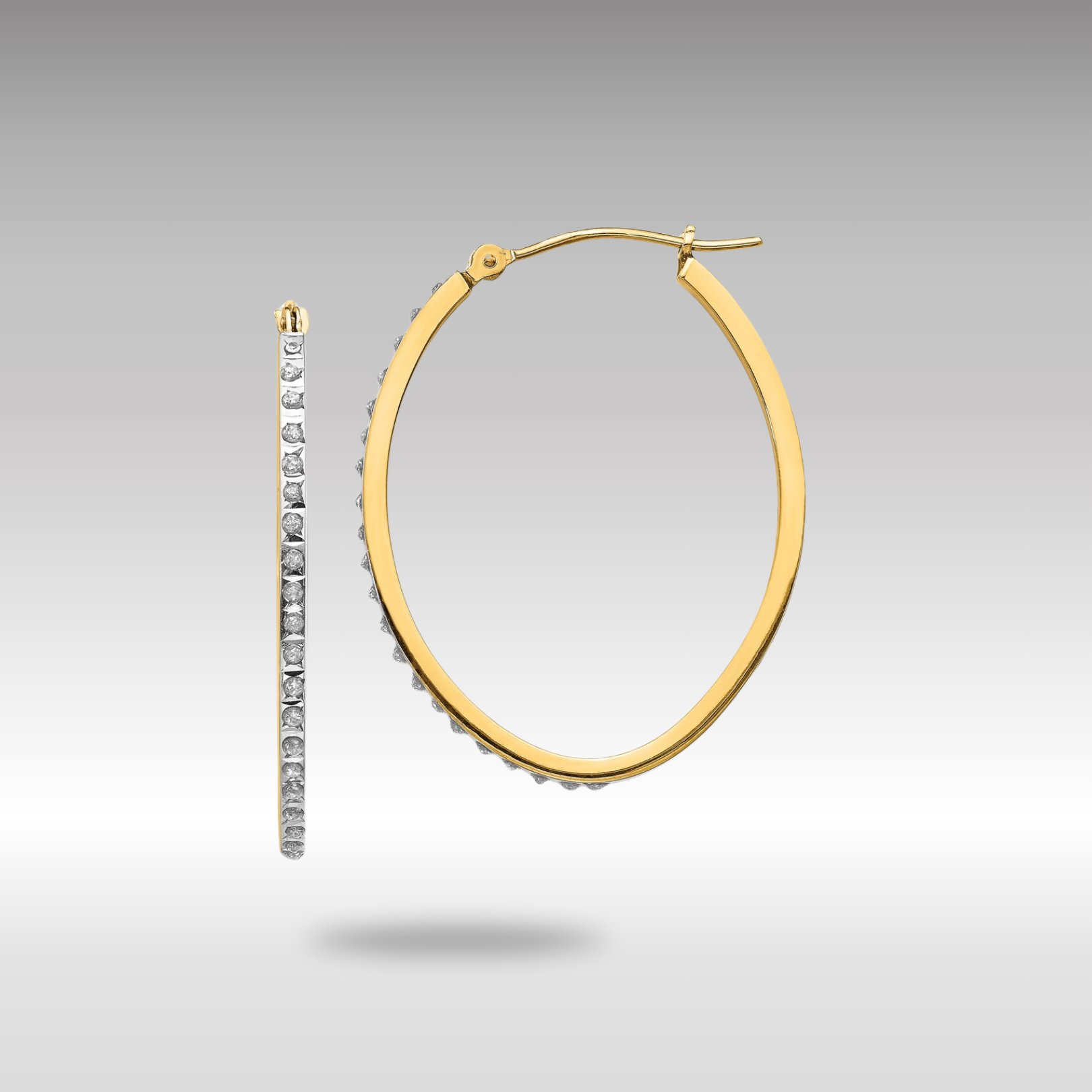 14K Gold Diamond Hinged Oval Hoop Earrings - Elegant & Timeless Jewelry for Women | Perfect for Weddings, Parties & Everyday Wear (Model DF110)