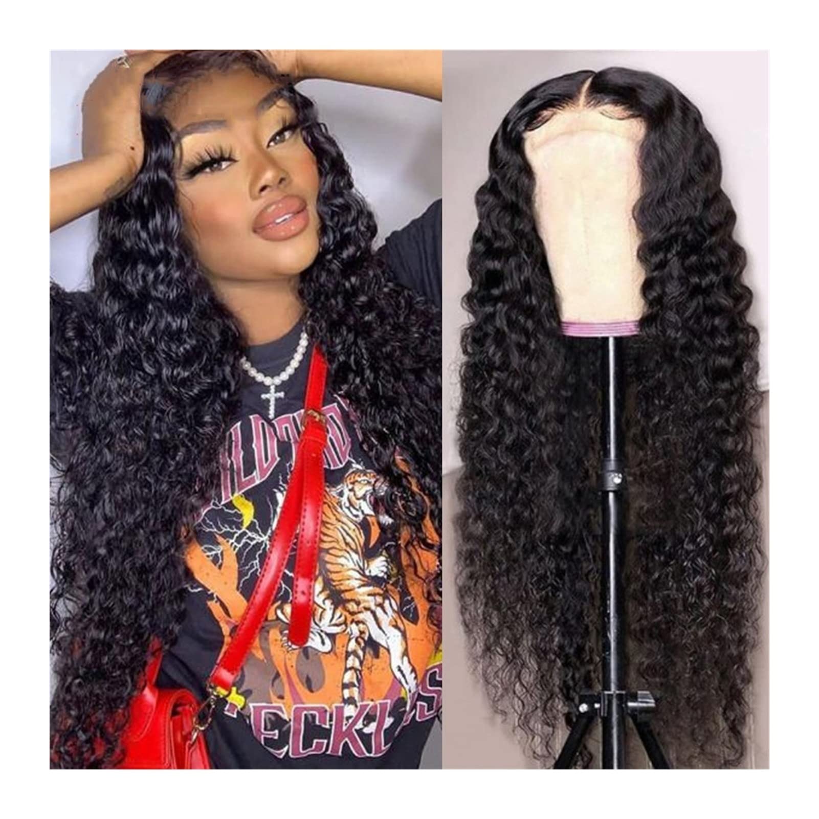 TOMYEUS Brazilian Deep Wave Lace Front Wig for Women - 5x5 HD Transparent Lace Closure, Pre-Plucked Hairline, 150% Density, Deep Curly Human Hair Wig (4x4 Brown Lace) - Perfect for Daily Wear, Parties, Cosplay & Protective Styling