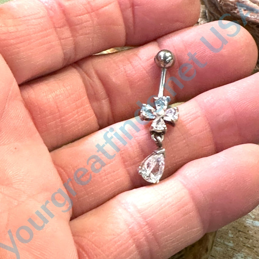 Sterling Silver Cubic Zirconia Belly Button Ring - Curved Navel Barbell Piercing Jewelry with Dangling Charm for Women | Perfect for Everyday Wear, Parties & Body Jewelry Collection