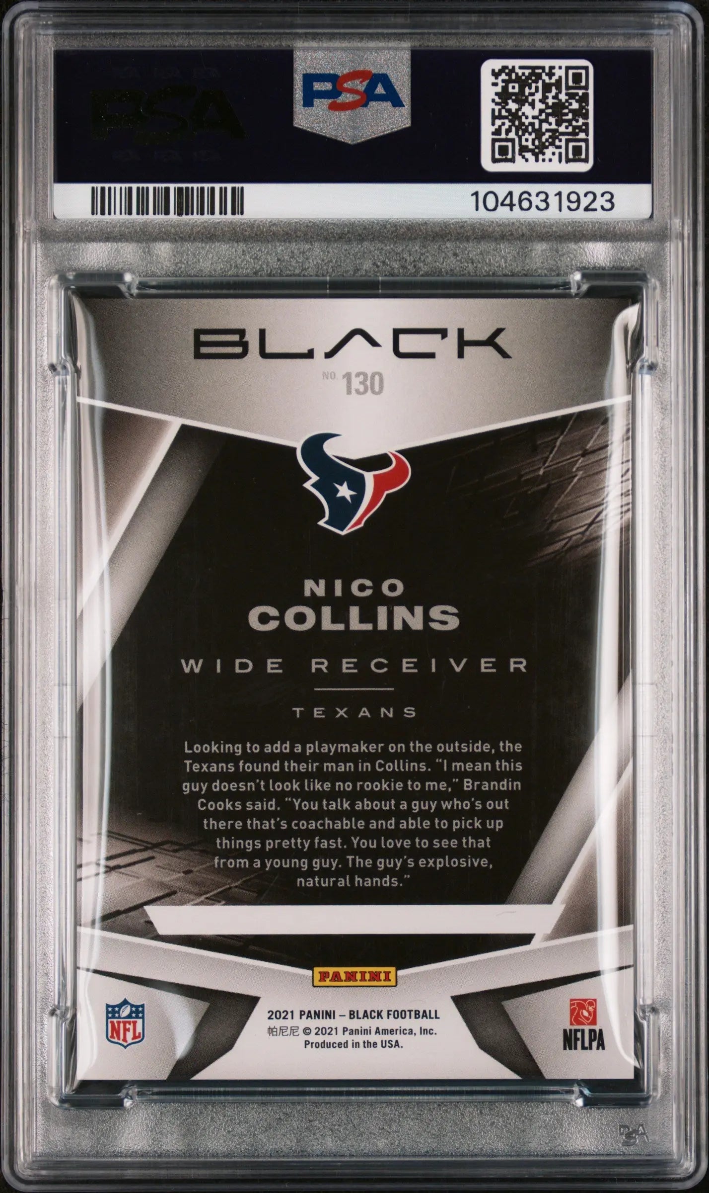 2021 Panini Black Football Nico Collins Rookie Card Sapphire PSA 8 /35 - Rare Collectible for NFL Fans & Sports Memorabilia Enthusiasts