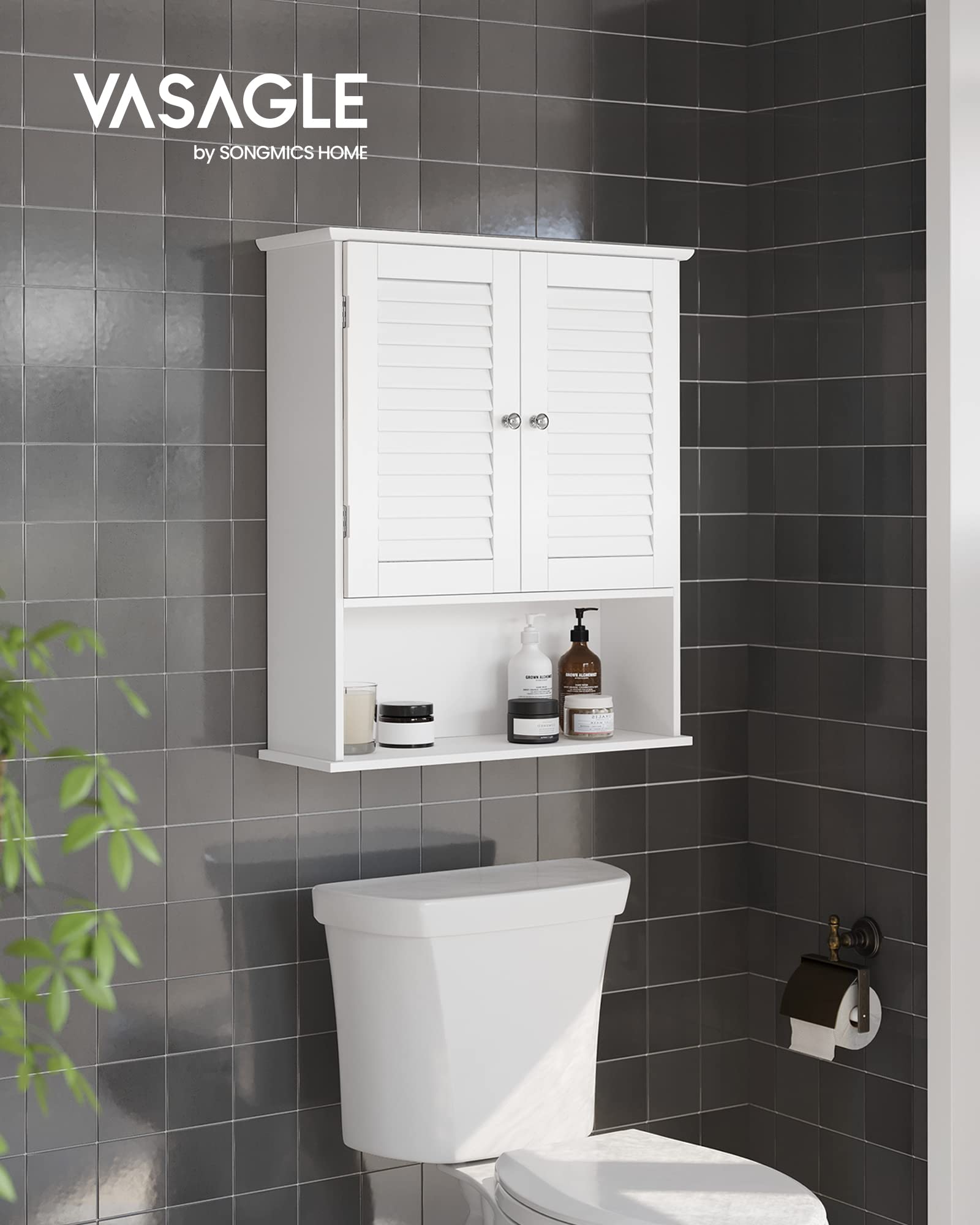 VASAGLE White Wall-Mounted Bathroom Storage Cabinet with Adjustable Shelf - Medicine Cabinet for Bathroom Organization - Perfect for Small Spaces, Apartments, and Vanity Storage