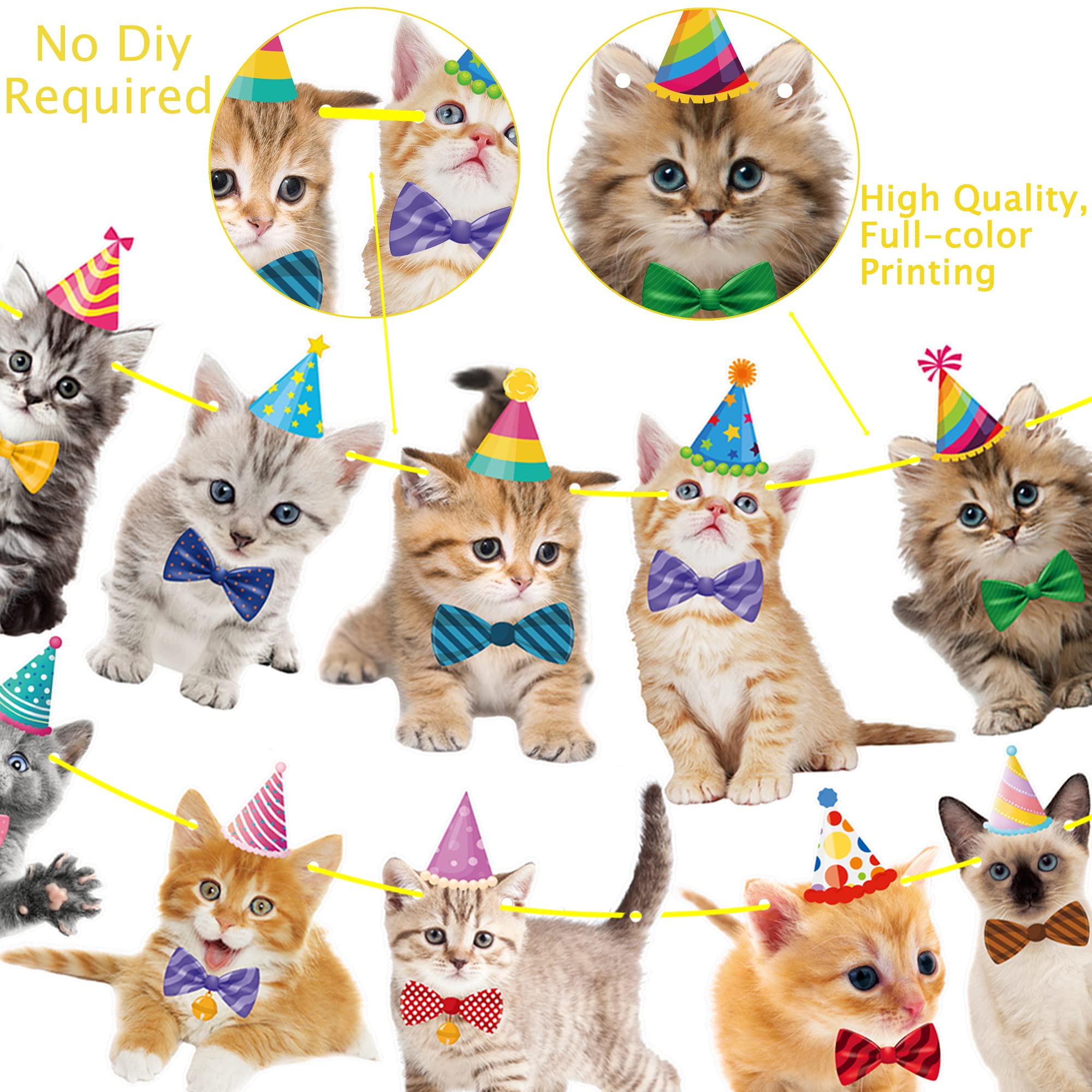 Gold Glitter Happy Birthday Banner for Cat & Kitten Theme Party Decorations - Pet Birthday Party Supplies for Indoor & Outdoor Celebrations