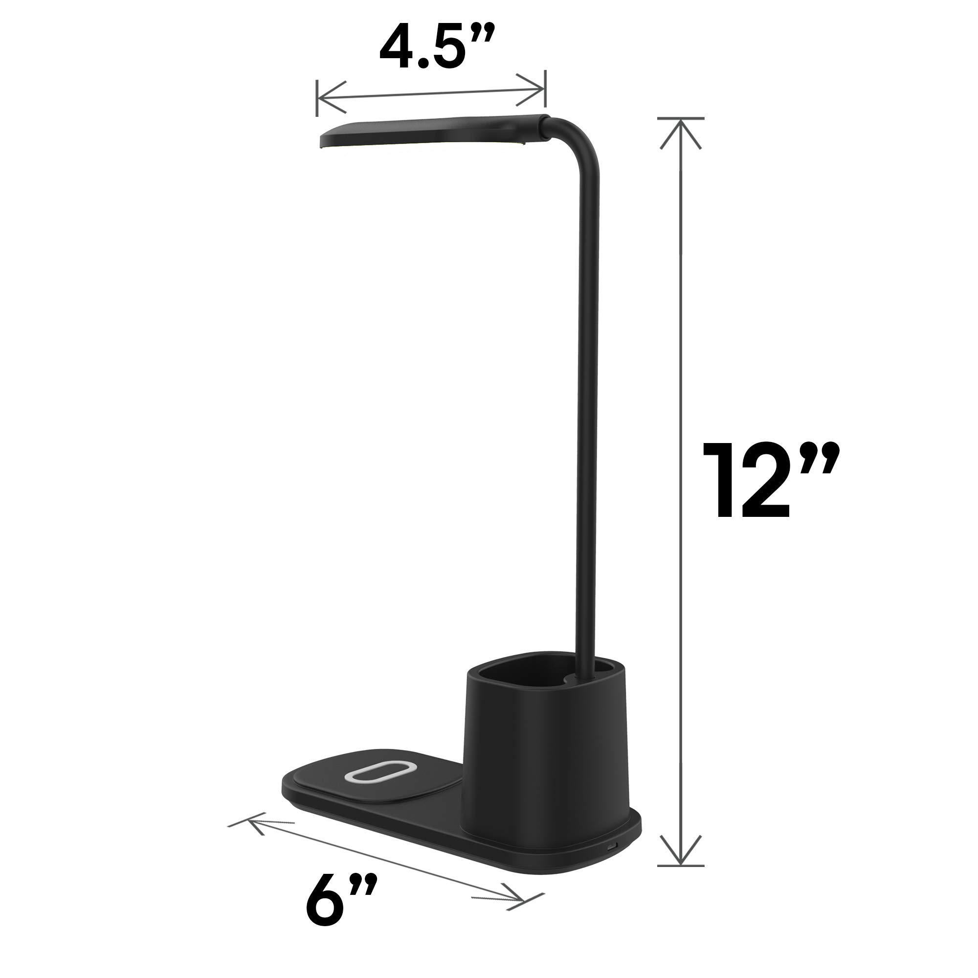 Aduro U-Light LED Desk Lamp with Wireless Charger - Dimmable Eye-Caring Light, 3 Brightness Levels & Organizer - Perfect for Home Office, Study & Reading (Black)