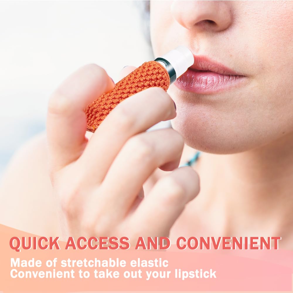 WKieason Lip Balm Holder Sleeve with Keychain - Elastic Lipstick Sleeve Organizer for Chapstick (Black, Blue, Beige) - Perfect for Purse, Backpack & Keychain Organization