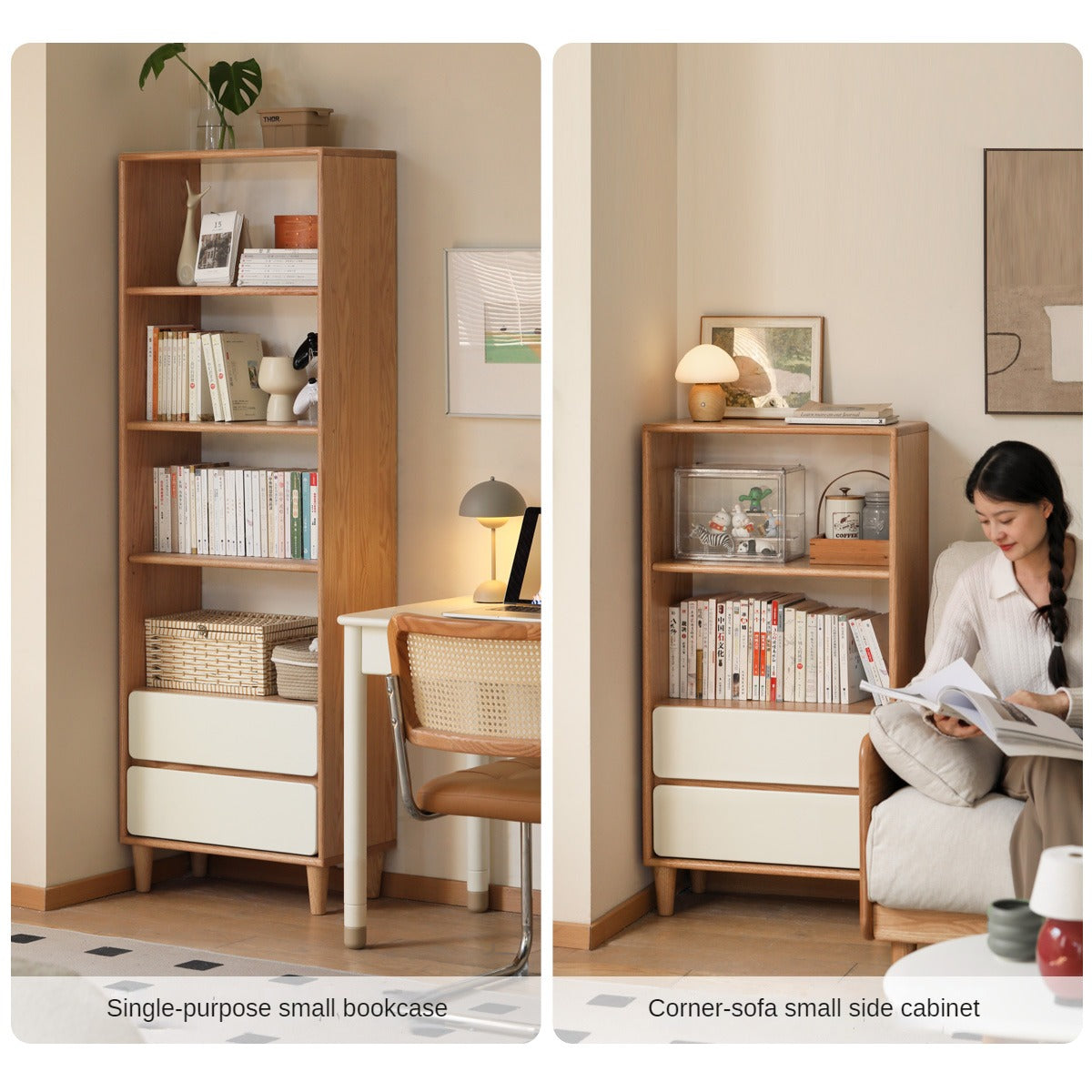 Solid Oak Wood Modern Bookcase Shelf - Stylish Storage for Living Room, Office & Bedroom - Perfect for Books, Decor & Organizing