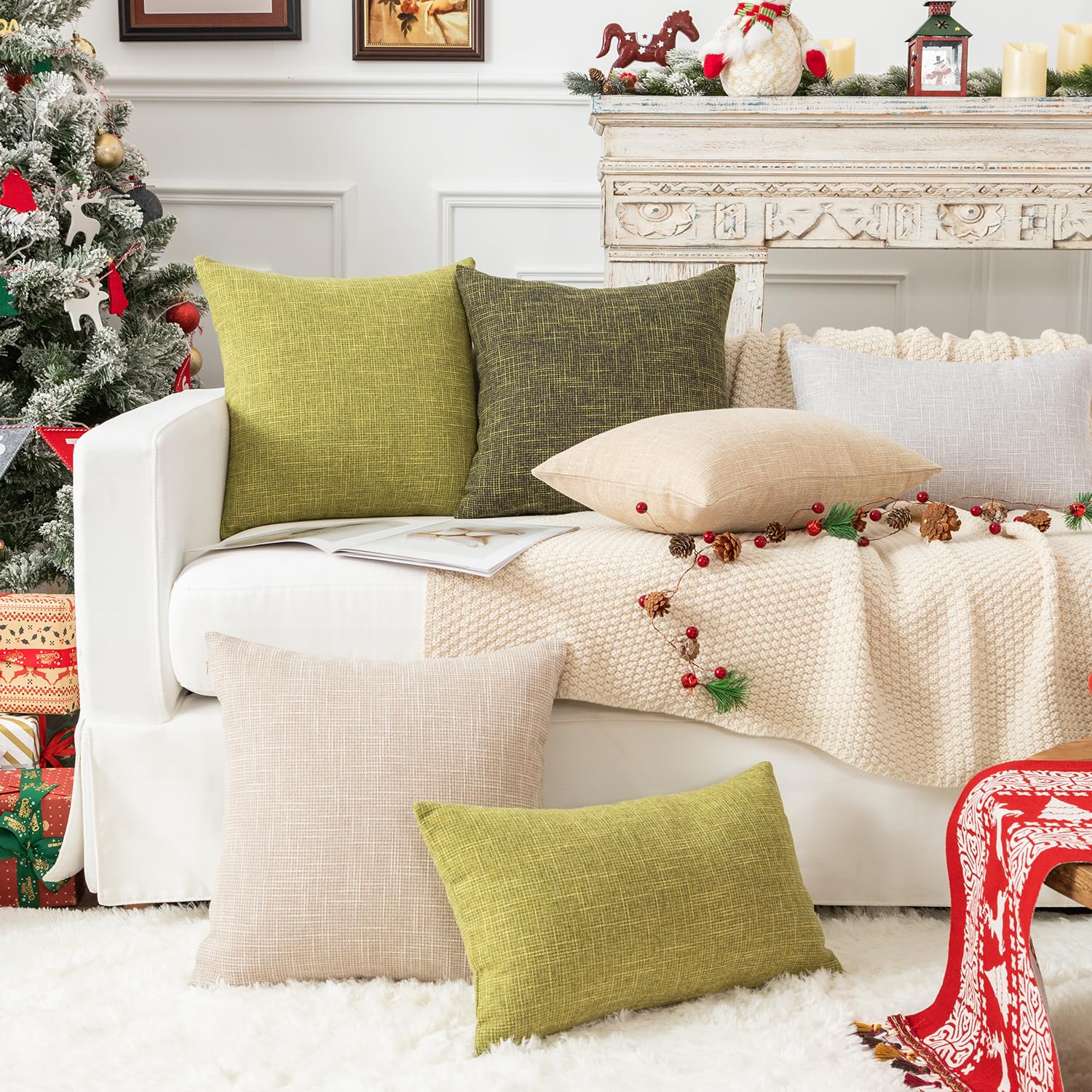 Kevin Textile Pack of 2 Decorative 2-Tone Fresh Linen Pillow Covers - 24x24 Inches, Linden Green - Soft Cushion Covers for Sofa, Bed, Chair & Car - Perfect for Living Room, Bedroom & Home Decor
