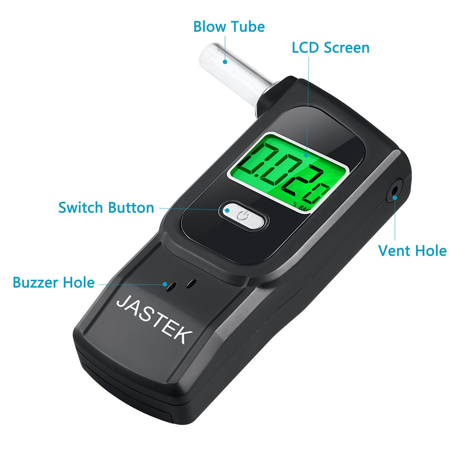 Professional Portable Breathalyzer Tester - Digital Alcohol Detector with Memory & Warning Function (10 Mouthpieces) | Accurate BAC Testing for Home, Car, Office & Personal Safety