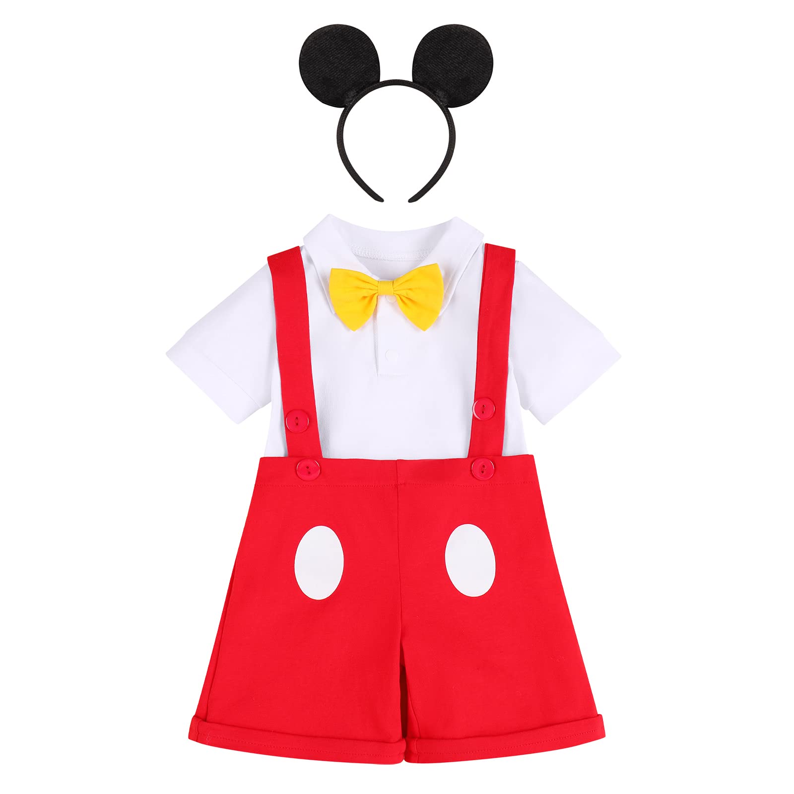 IBTOM CASTLE Baby Boy's First Birthday Cake Smash Outfit - Formal Suit Romper with Bow Tie & Suspenders - White & Red 6-12 Months - Perfect for 1st Birthday Photos, Halloween Costume & Fancy Dress Parties